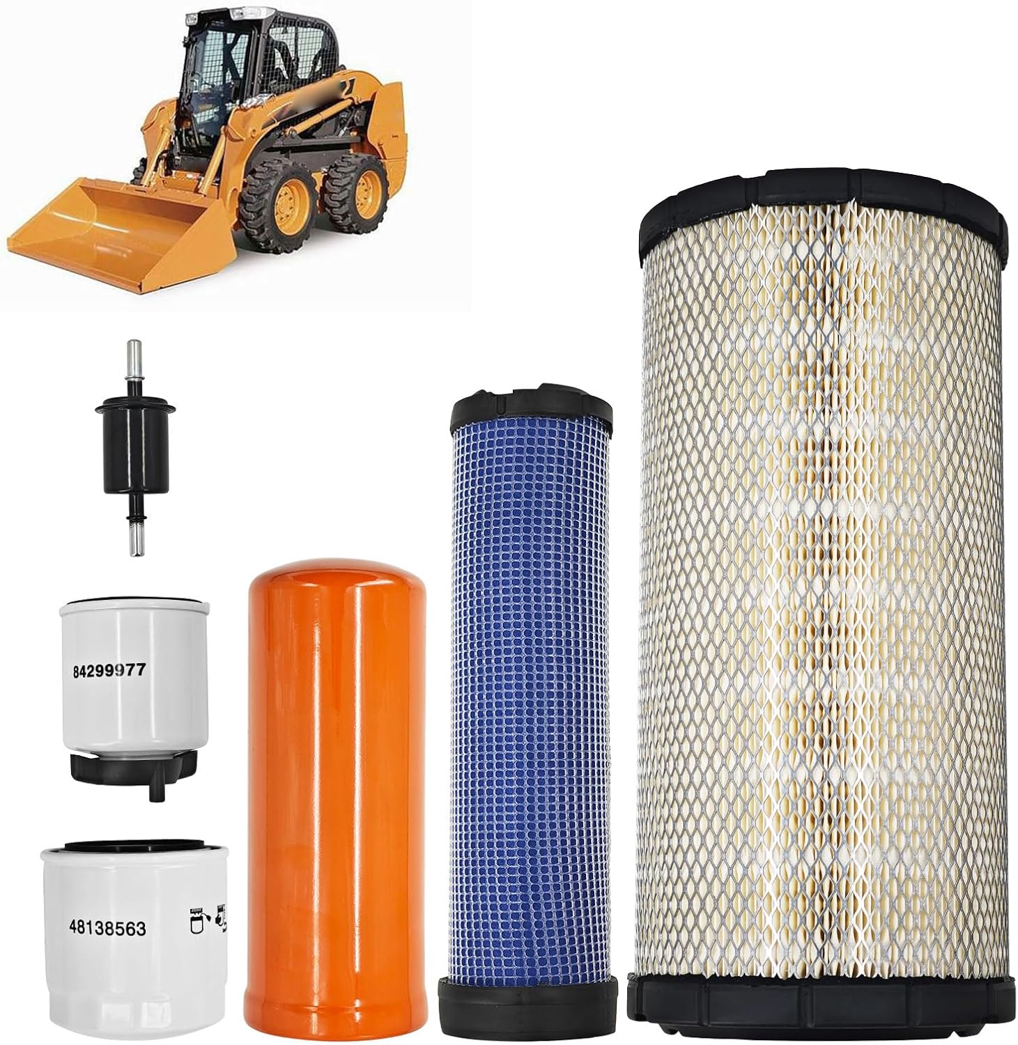 48138563 Service Filter Kit Fits For Case SR200 SR220 SR250 SV250 SV300 TR270 TR320 TV380 Skid Loaders TR270 TR320 TV380 Track Loaders 47572791 84299977 87682993 87682999 47710533