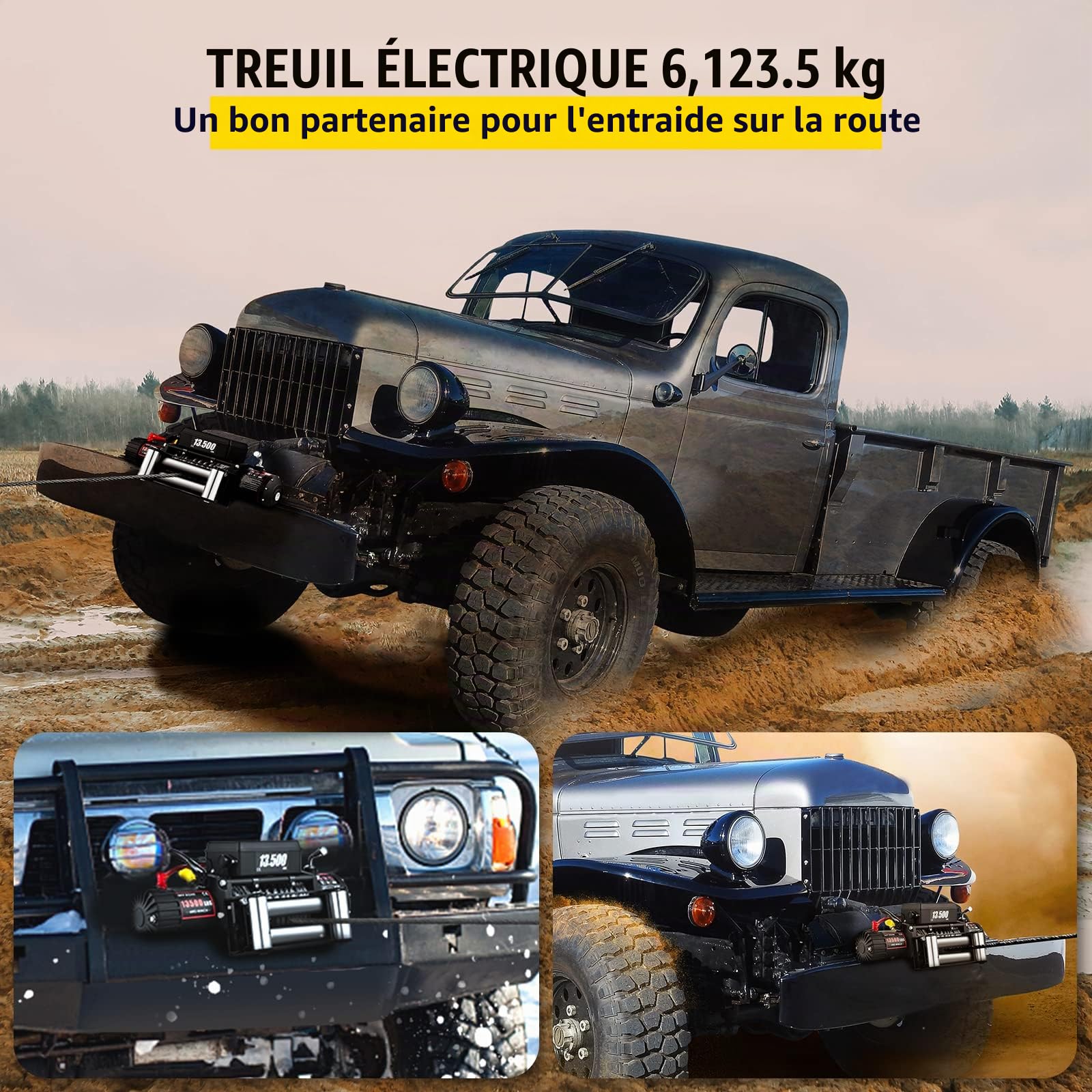 SucceBuy 12V Treuil Electrique13500LBS Sans Fils, Vitesse 3,5m/min, Cable en Acier 24m Design Rouge, Pour Camping-Car Bateaux Remorque