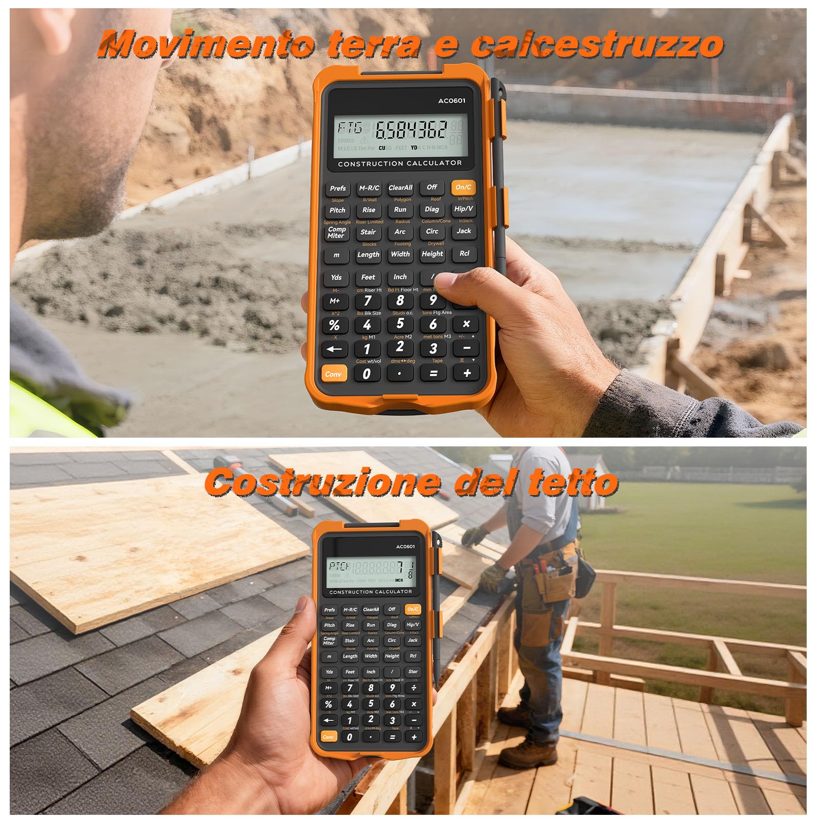 Calcolatore da Costruzione con Tavoletta per Scrittura Industriale e Scientifica ROATEE - Calcolatore per Ingegneri per Appaltatore, Calcolatori da Tasca Pollici-Piedi-Frazione per Carpentiere