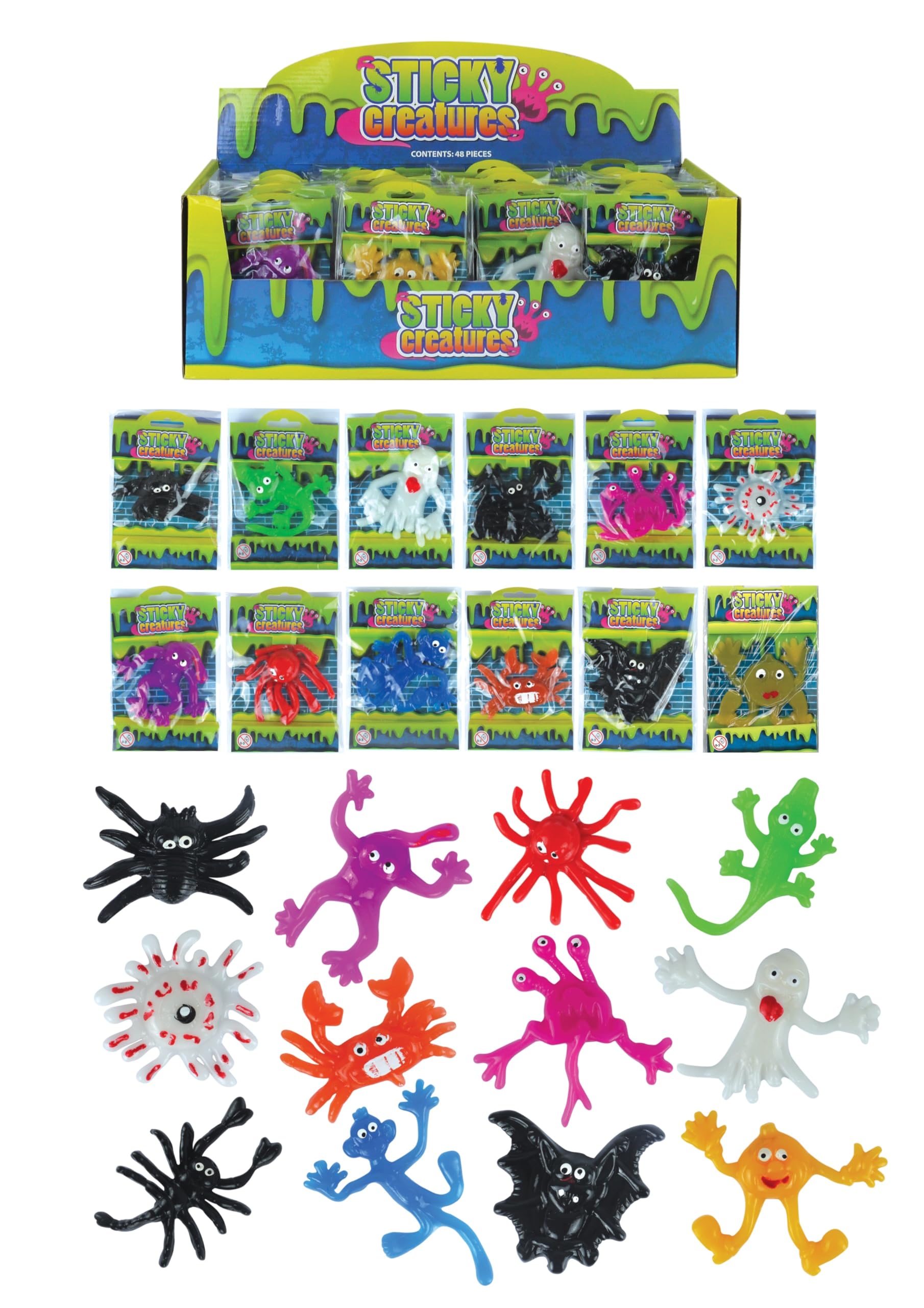 HENBRANDT 20 x Sticky Creatures Novelty Splat Monster Toy Sticky Fidget Toys for Kids Trick or Treat Stocking Filler Halloween Party Bag Fillers Loot Bag Lucky Dip Favours for Boys and Girls