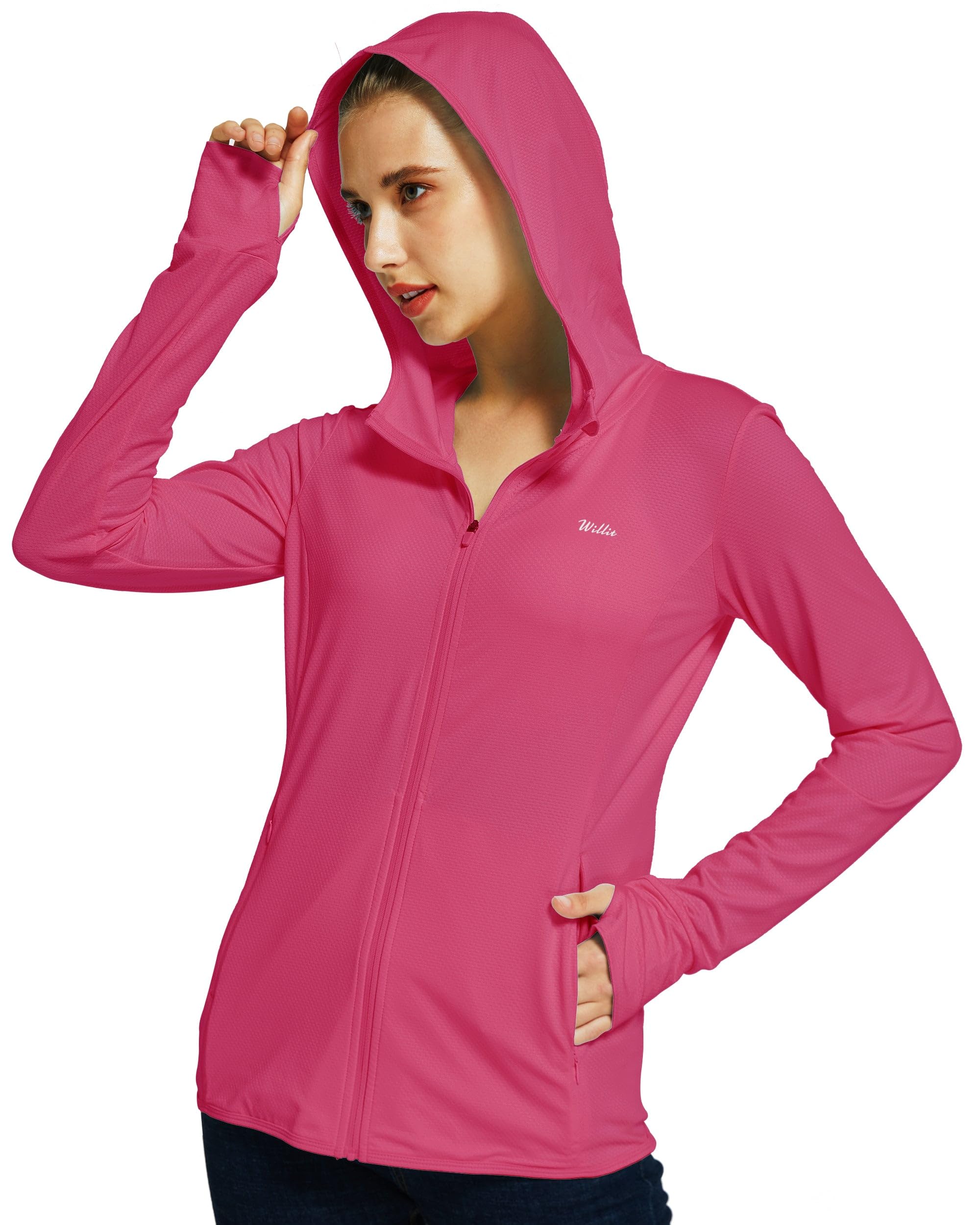 Willit Women's UPF 50+ Sun Protection Shirts UV Long Sleeve Zip Hoodies SPF Lightweight Jacket Hiking Outdoor with Pockets