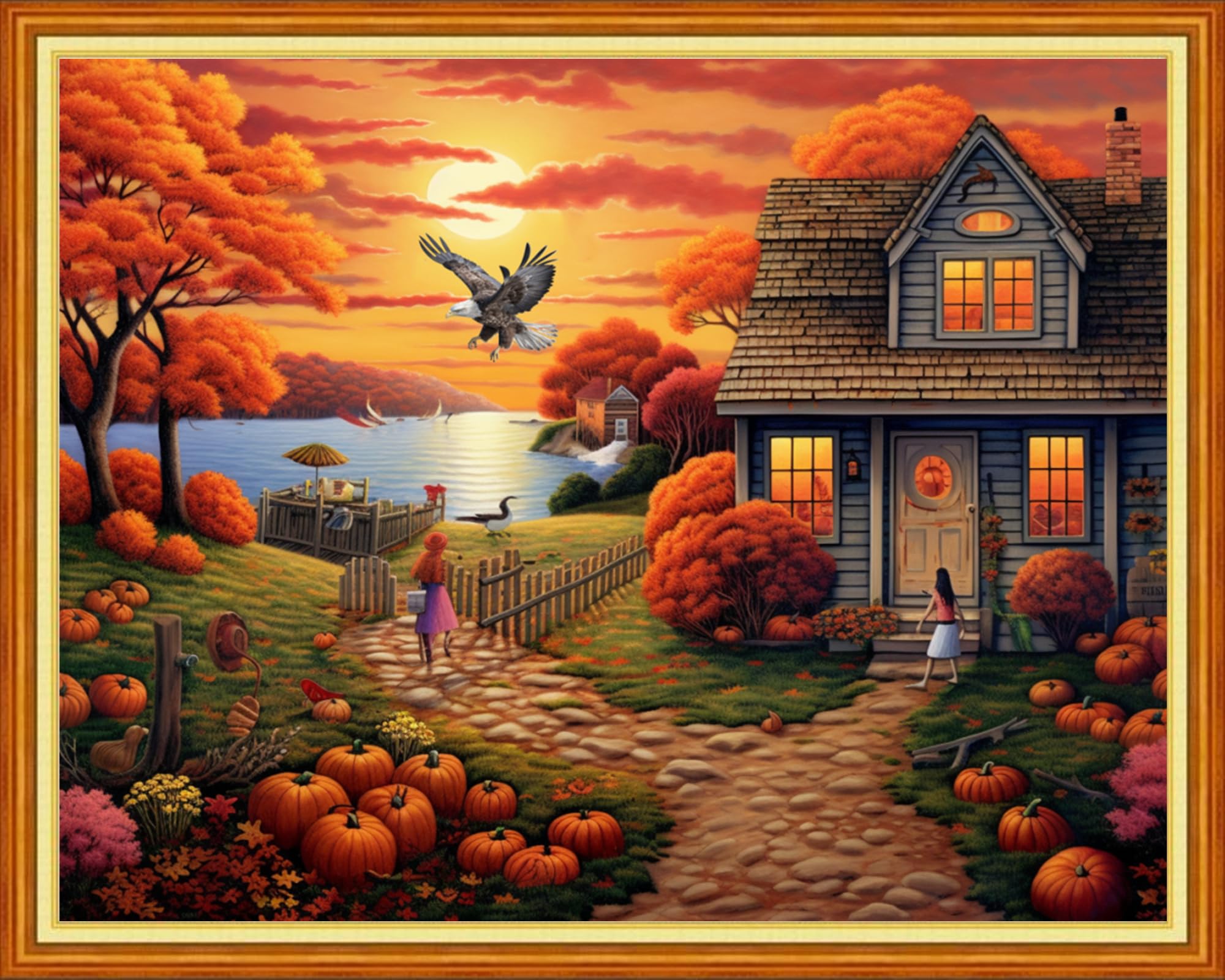 DMCVIVR Stamped Cross Stitch Kits for Beginners Adults Needlepoint Kits for Beginners Embroidery Kits for Adults Crossstitch Kit for Beginners 11CT-Seaside Home 16x20 inch