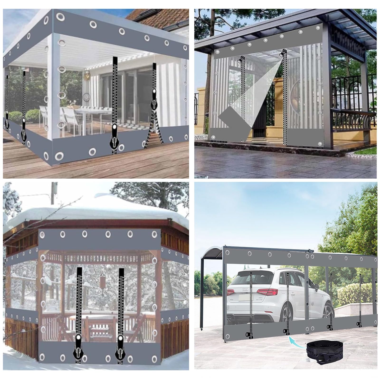Transparent seitenwand mit Reißverschluss，Wasserdichter PVC Plane mit Reißverschluss，Pergola，Pavillon，Terrasse，Veranda，Carport，0,5mm Schwerlast wasserdichte Plane Mit Ösen ( Size : H2.1xW3m/H6.8xW9.8f