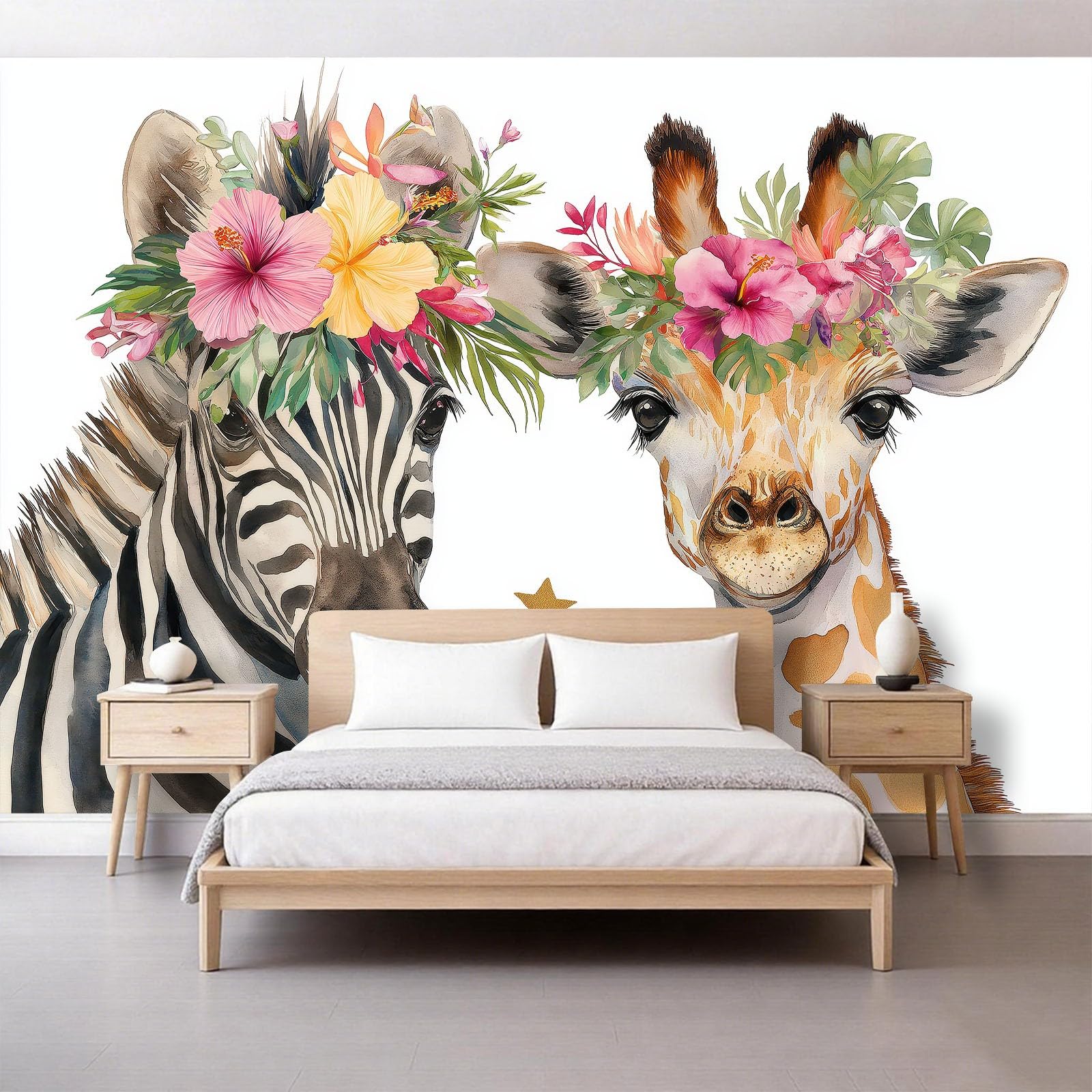 Panoramiczna tapeta 3D 500 x 280 cm fantastyczne zwierzęta zebra żyrafa tapeta z włókniny, duże ściany plakat do salonu, dekoracji pokoju dziecięcego, na ścianę, łatwy montaż, biała