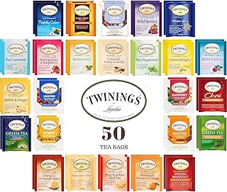 Twinings Tea Bags Variety Pack - Herbal and Decaf - Caffeine Free Sampler - Individually Wrapped Packets - 50 Ct, 25 Flavors