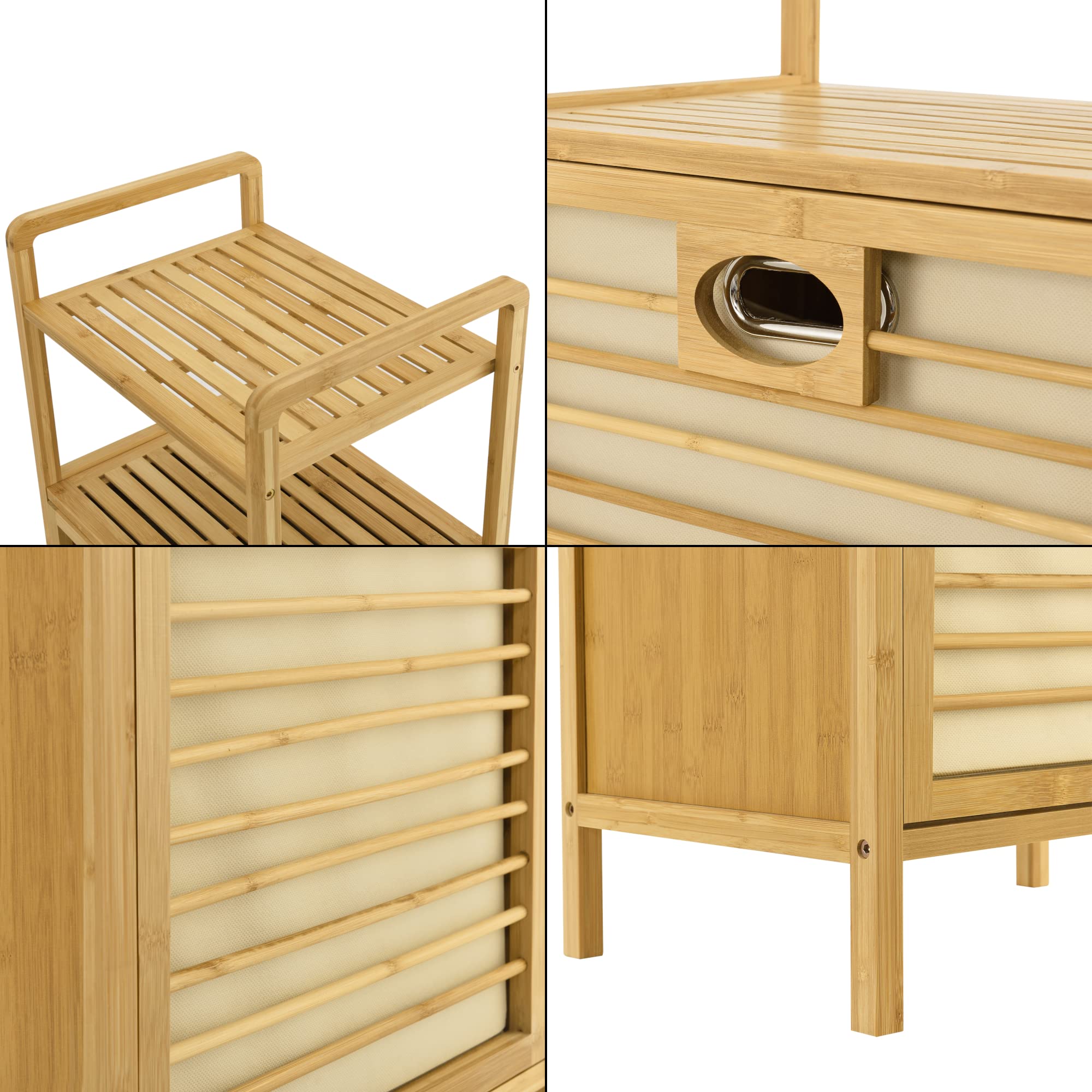 [en.casa] Cesto de Ropa Sucia de Bambú Rendalen 40 x 30 x 95 cm con Bolsa de Lavandería Contenedores para la Colada