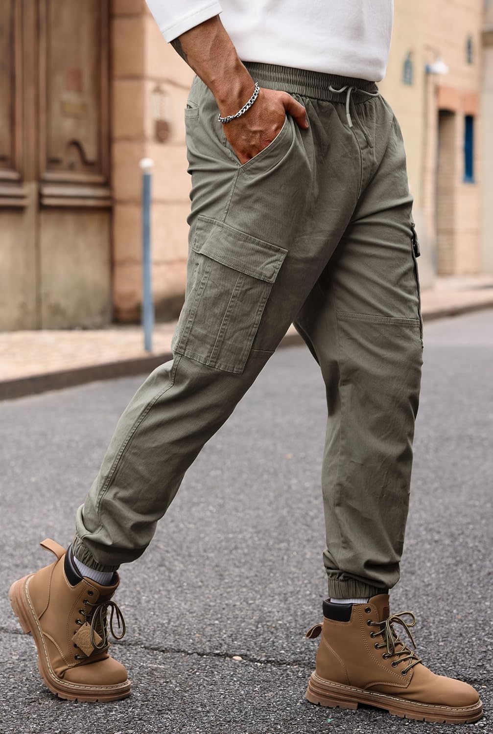 Men's Cargo Pant Elastic Waistband Washed Cotton Casual Drawstring Pocket Tapered Jogger (S-2XL) - Image 4