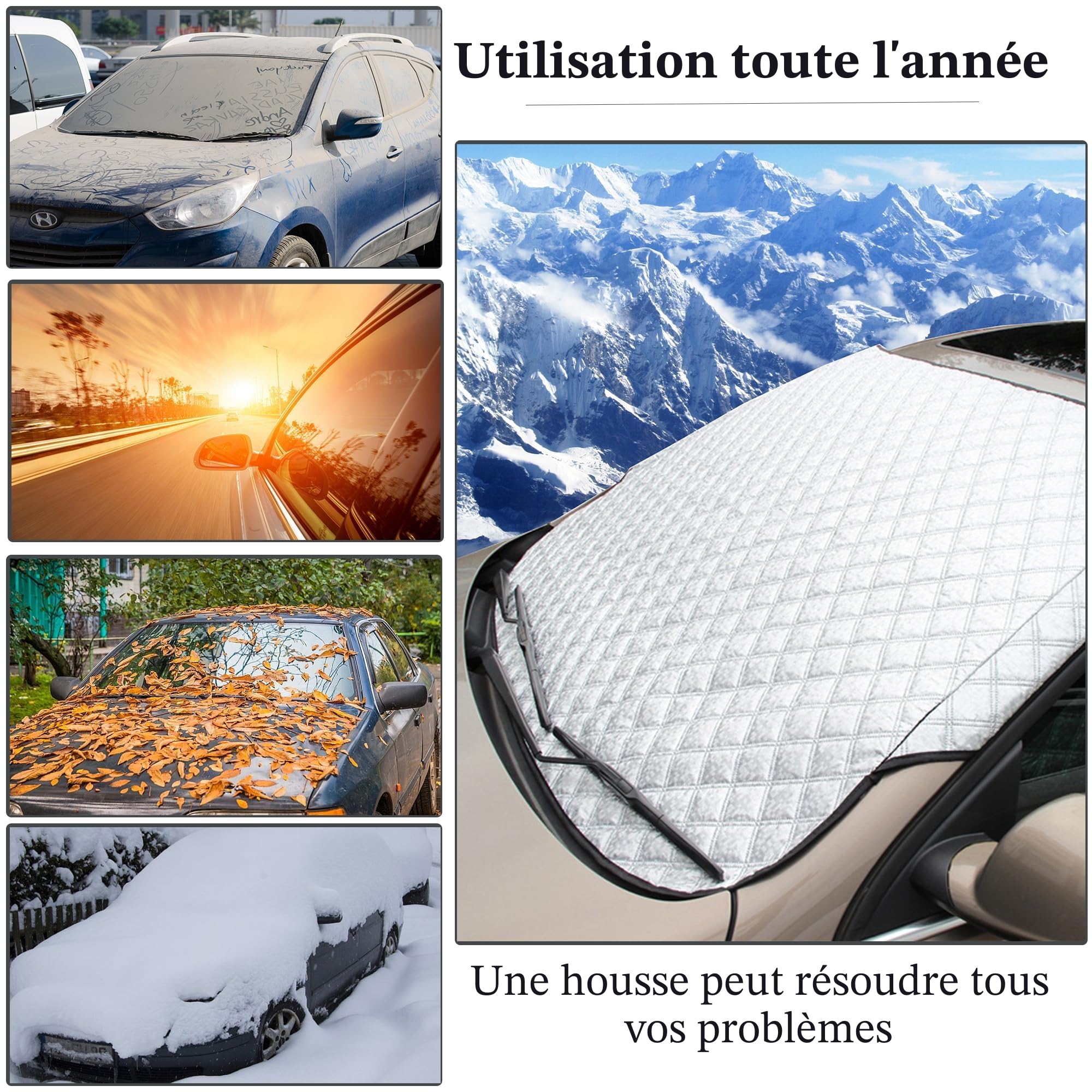 Yiichiy Protection Pare Brise Hiver, 4 Couches de Voiture Protege Pare Brise Givre, Couverture Pare Brise Voiture avec 5 Aimants, pour Voiture Anti Givre Neige Glace UV, Repliable 150 * 120cm