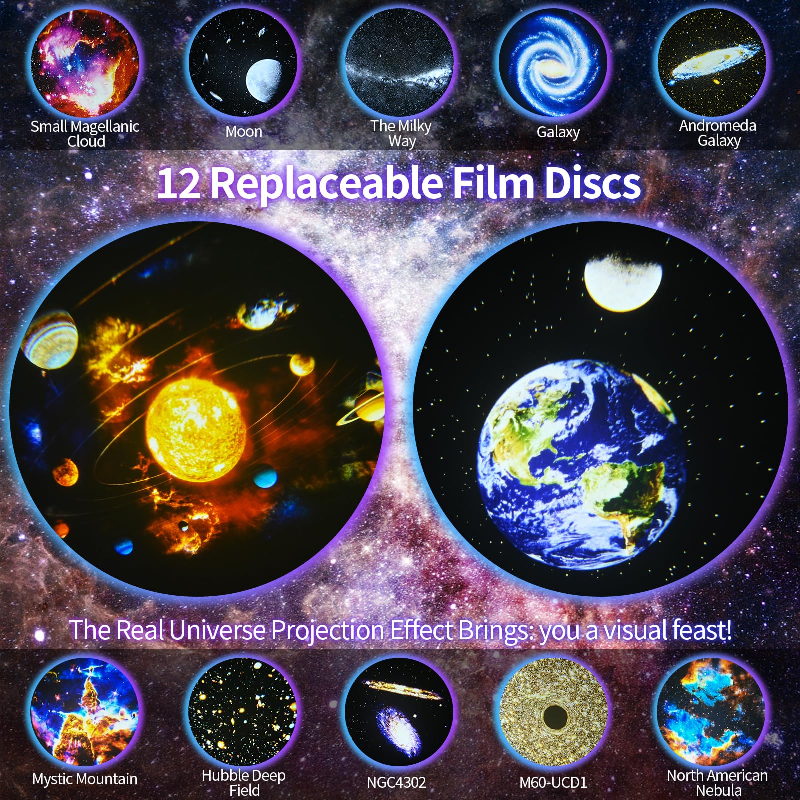 Comius Sharp Proiettore Stelle Soffitto, Planetario Proiettore Bambini Realistica Cielo Stellato Con 12 Dischi Film, Proiettore Soffitto, Luce Notturna Bambini Lampada Notturna, Regalo Per Bambini