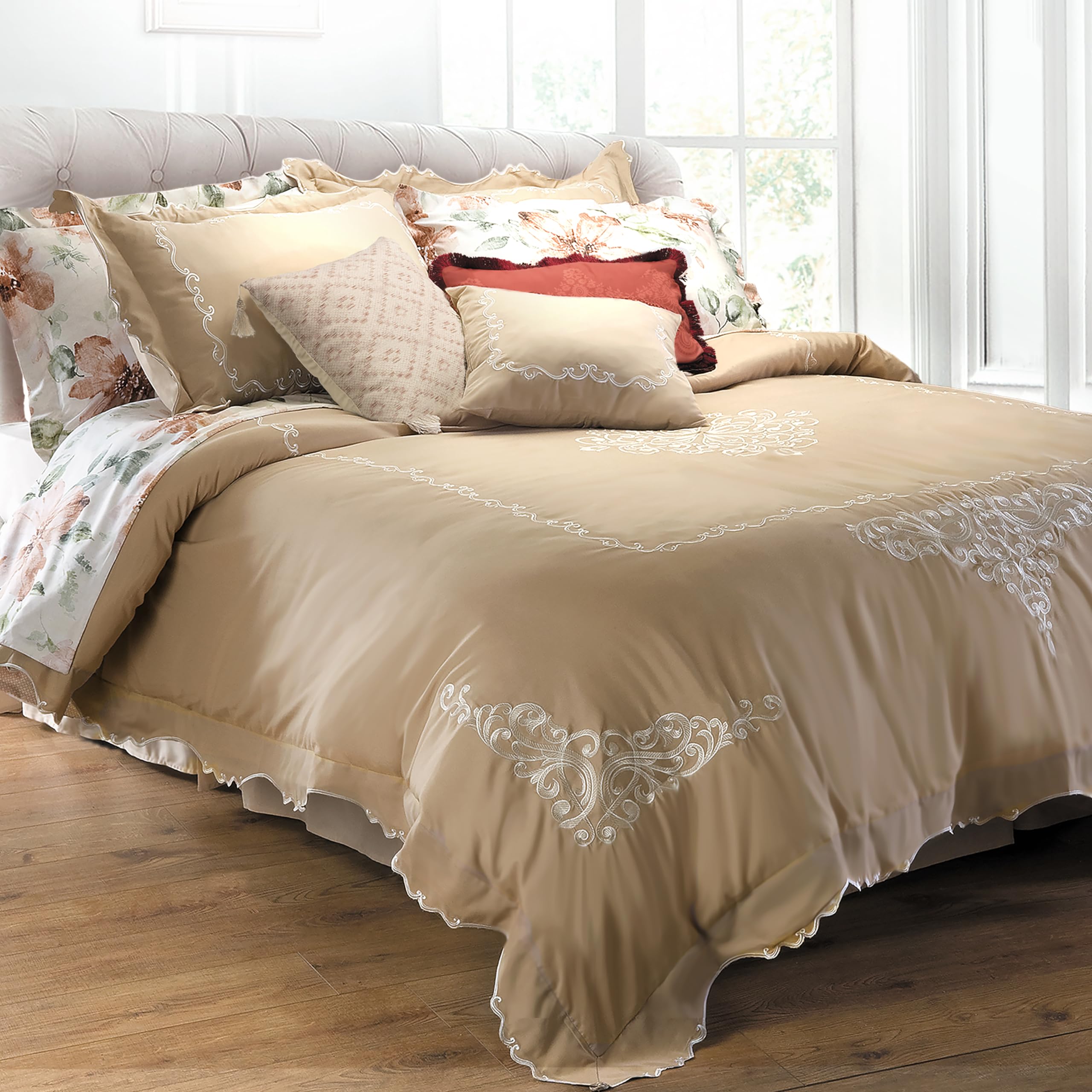 GALERIA DEL COLECCIONISTA Conjunto PARADISE: Colcha-Edredón desenfundable con relleno nórdico, 2 Cojines cabeceros, 3 Cojines Decorativos y Juego de Sábanas Completo. Para camas de 135 cm (Cama 135cm)