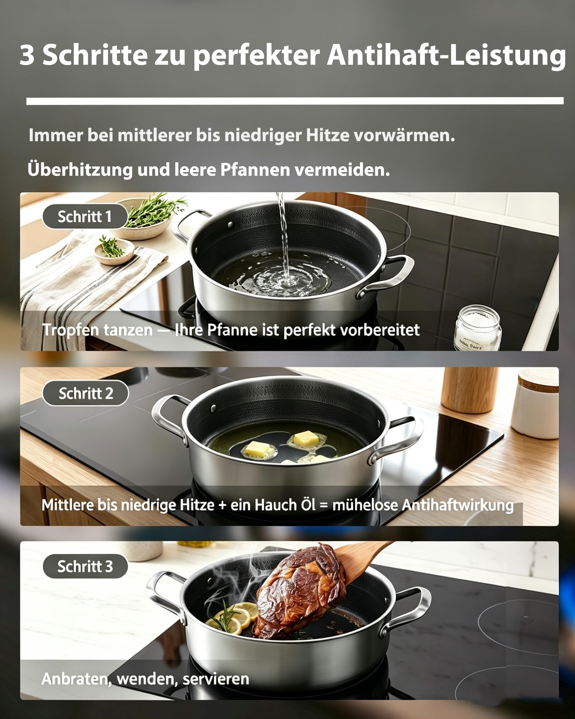 LOLYKITCH Sauteuse 28 cm avec couvercle, 5 litres, structure en nid