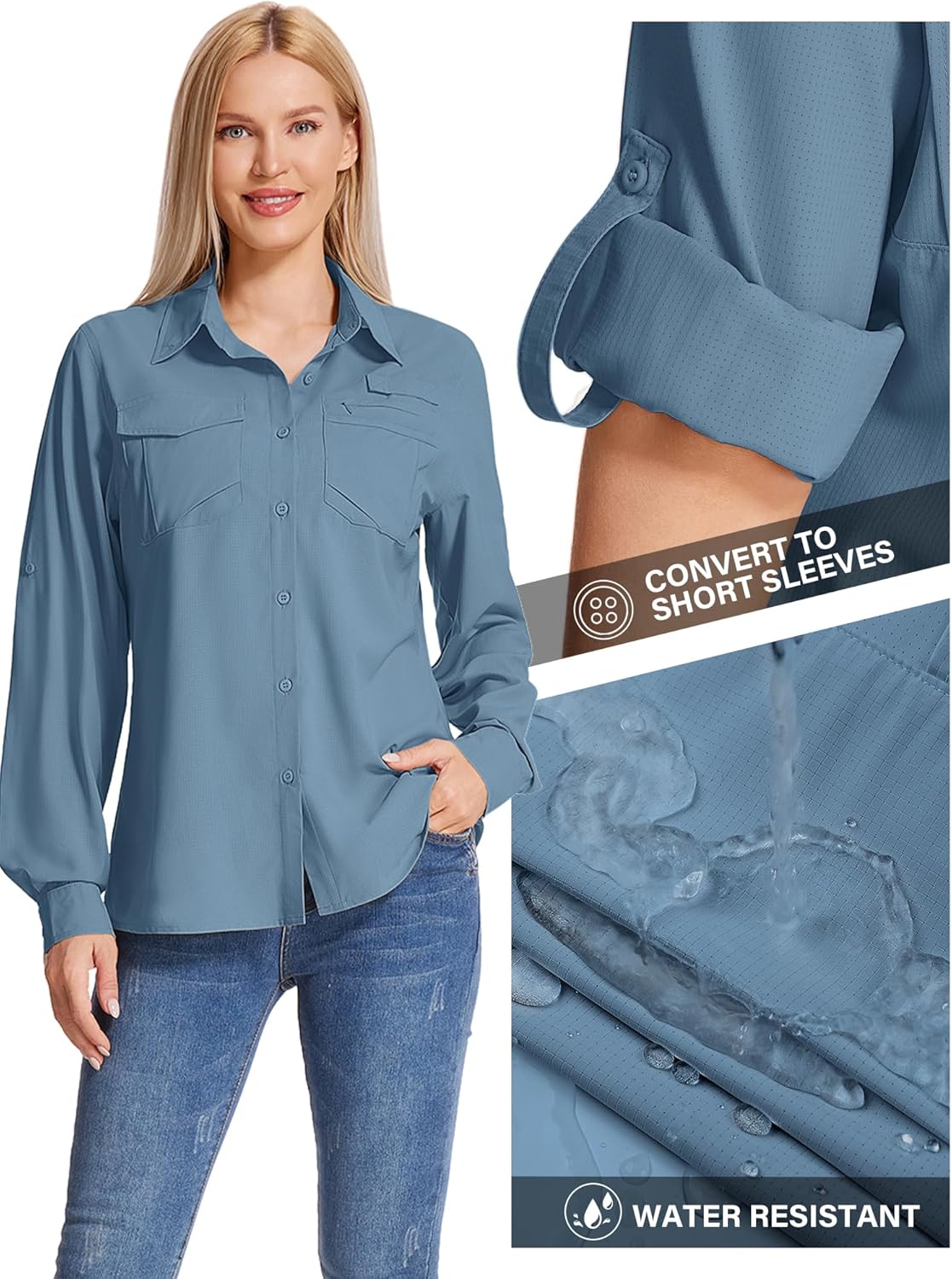 Women's UPF 50 Long Sleeve UV Sun Protection Shirts Hiking Safari Fishing Travel Shirts - Image 2