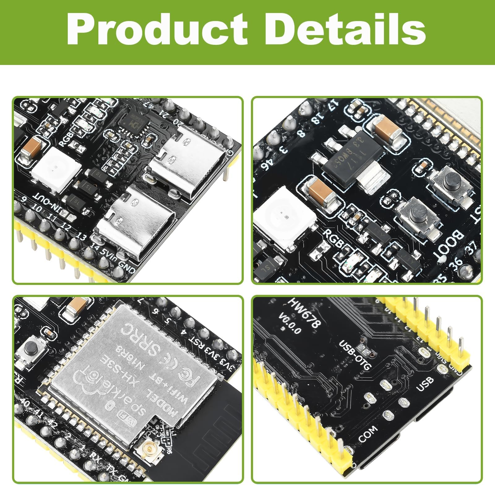 diymore 3 szt. do ESP32-S3 DevKitC-1 N16R8 moduł, do ESP32 S3 1-N16R8 deska rozwojowa z WiFi, Bluetooth 5.0, USB C podłączana antena z anteną