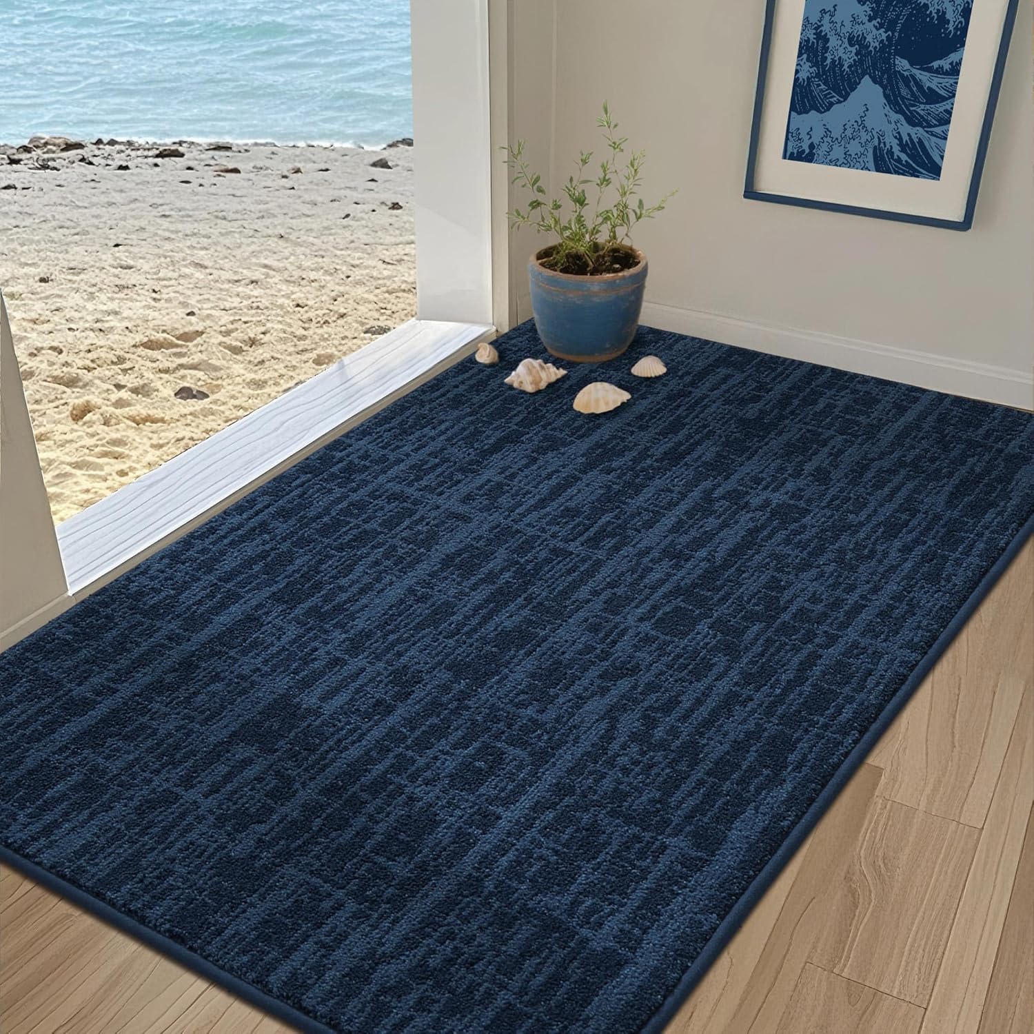COSY HOMEER-Dirt-Trapper-Door-Mat 32"x48" Non-Slip Entryway Rugs Washable Welcome Mat Absorbent Entrance Mats Low Pile Dog Door Mats for Front Back Doomats and Wet Shoes,Navy Blue 2'8" x 4' (Rectangular) Navy Blue