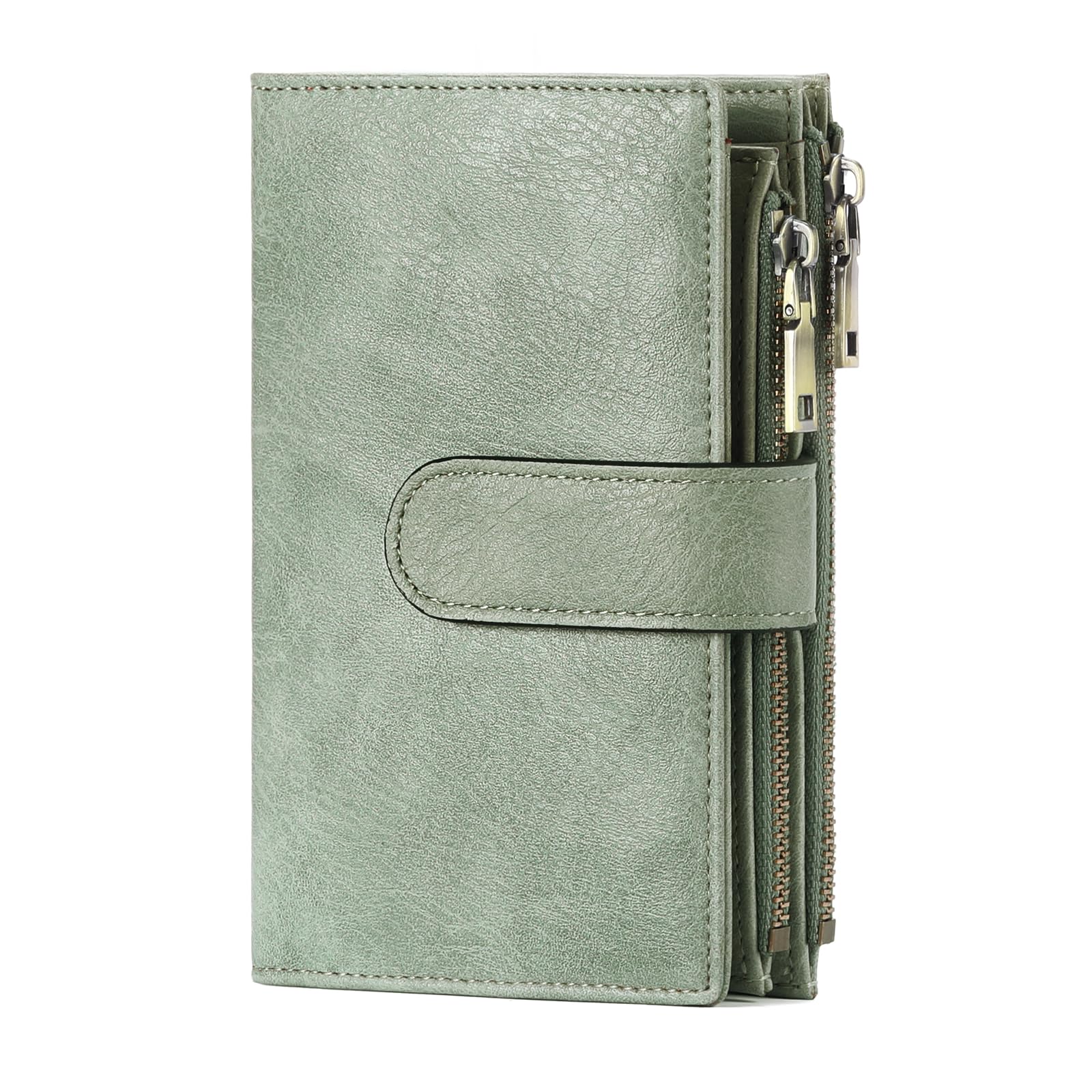 GOIACII Vintage Damen Mittelgroß Weiches Lederoptik Portemonnaie mit 3 Foto-Fenstern, 16 Kartenfächer & 2 Reißverschlusstaschen