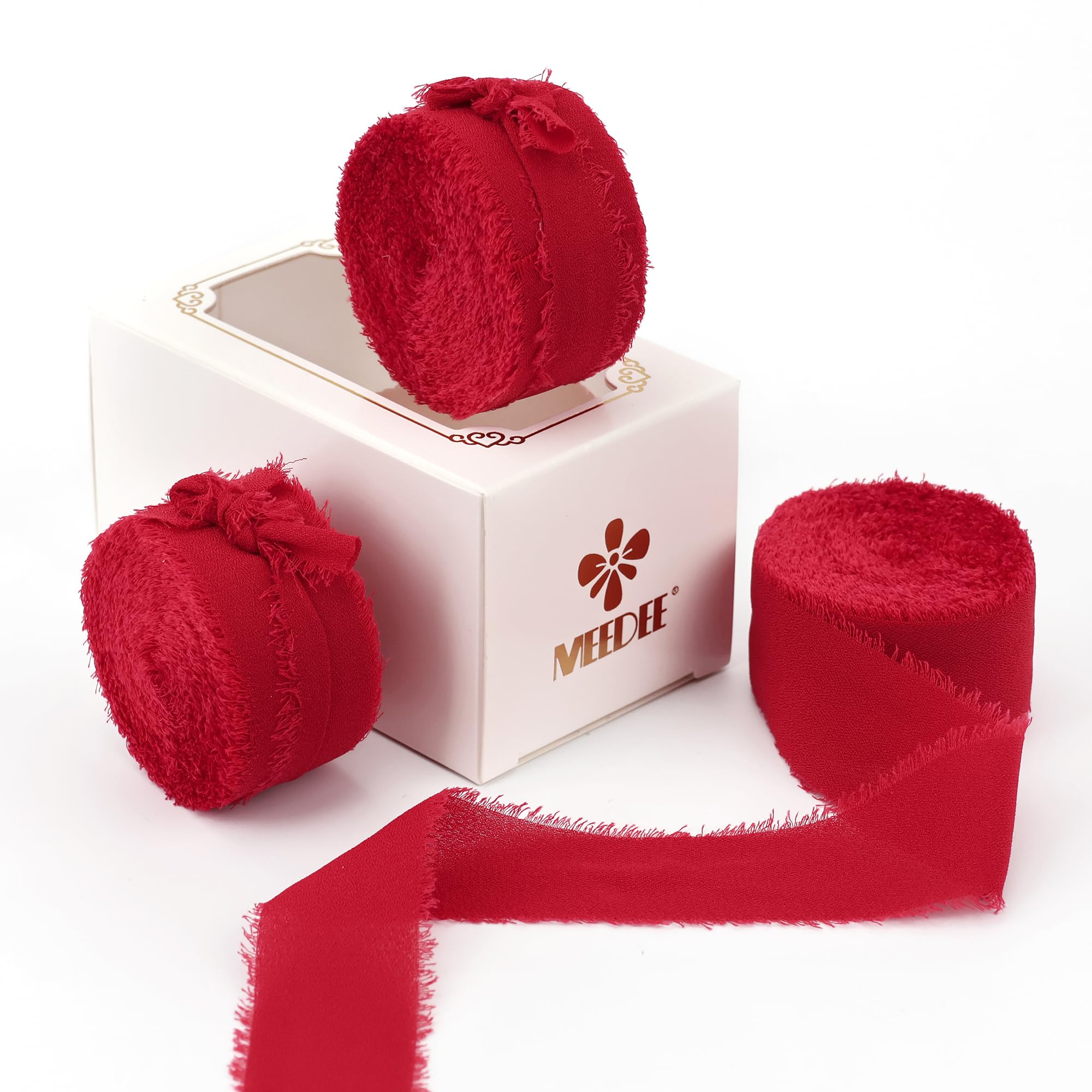 Amazon.com: MEEDEE Red Chiffon Ribbon 1 Inch Frayed Ribbons