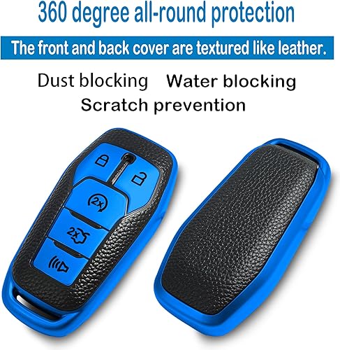 Miniatura 3 de Funda para llavero Ford, funda con textura, con llavero, carcasa para llavepiel, 5 botones para Explorer 2016 2017 para Mustang Fusion MKZ MKC,