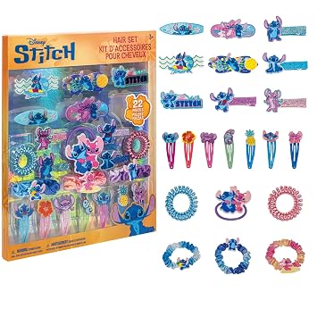 Disney Stitch Hair Accessory Set for Girls, 22 Piece Hair Clips Barrettes Elastics, Kids Hair Accessories, Stitch Designs for Dress-Up, Parties, and Everyday Fun, Ages 3+, by Townley Girl