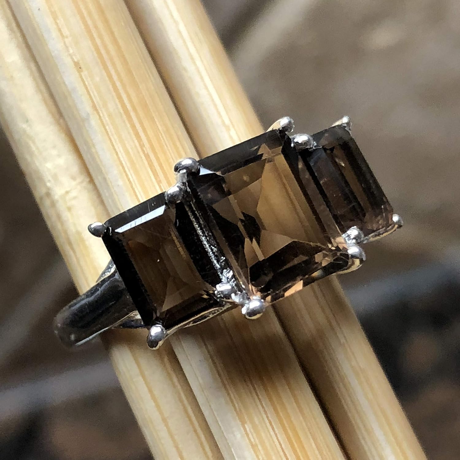 Genuine 4ct Smoky Topaz 925 Solid Sterling Silver Ring Size 5, 6, 7, 8, 9