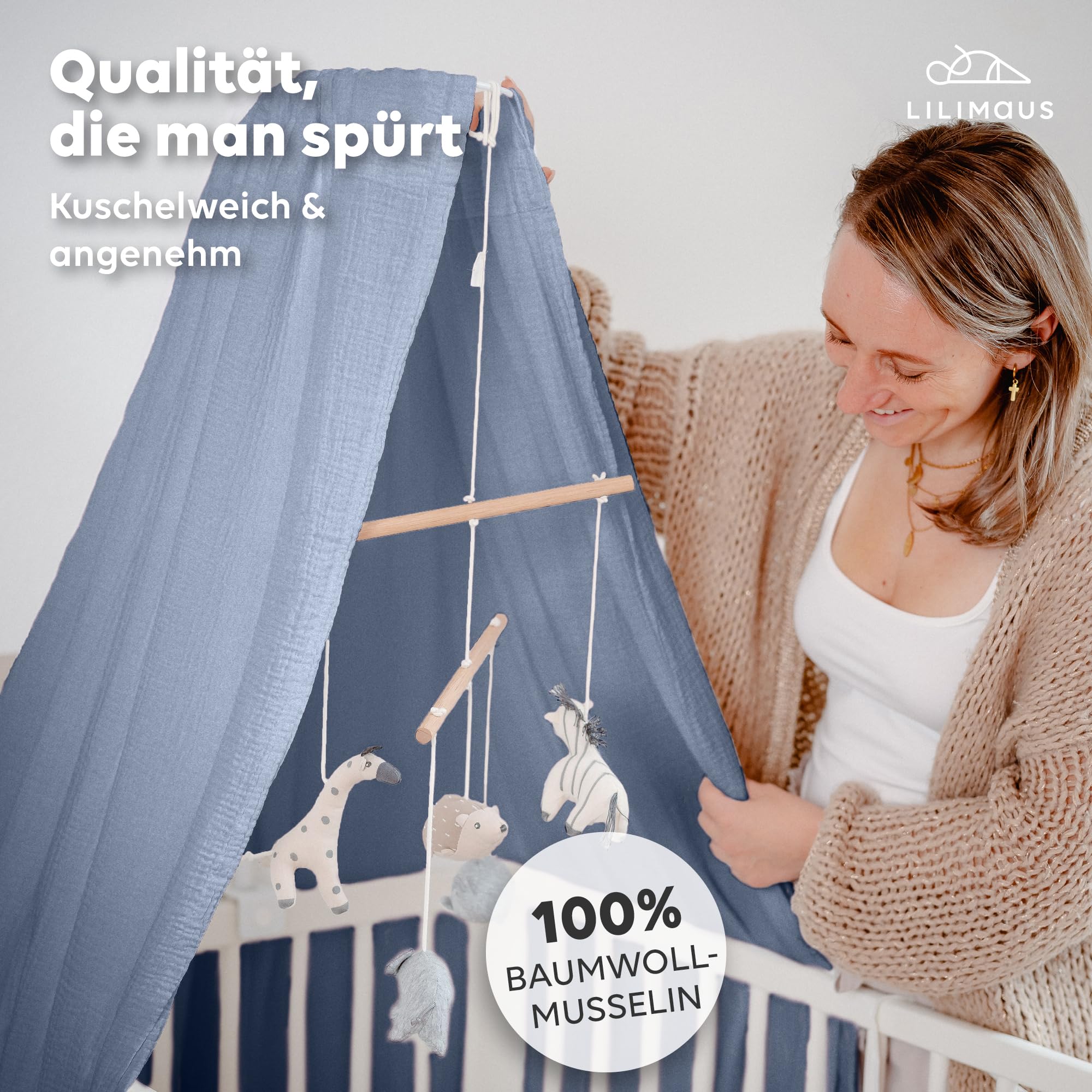 lilimaus Baldachim do łóżeczka dziecięcego [w 12 kolorach] baldachim do łóżeczka dziecięcego ze 100% bawełny muślinu – baldachim dla dziewcząt i chłopców – zasłona do łóżeczka dziecięcego i