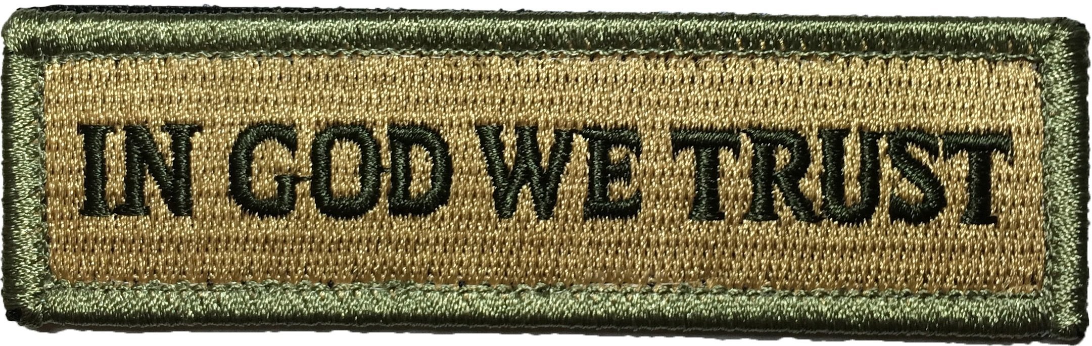 Ranger Return in God We Trust Morale Tactical Tab Patch 1"x3 3/4" Hook and Loop Fasteners Backing - Multitan - (RR-TACT-IGOD-00WE-TRST-0TAB-MULT)
