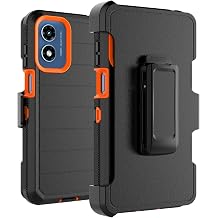 Moto G Play 4G 2024 Case, for Motorola G Play 2024 4G Belt Clip Holster Phone Case [Built-in Screen Protector] Kickstand Protective Rugged Heavy Duty Shockproof Dustproof Cover-Black/Orange