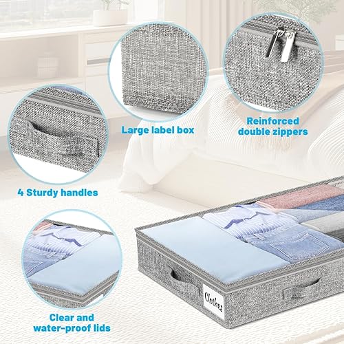 Miniatura 6 de Paquete de 2 cajones de almacenamiento debajo de la cama de 4 pulgadas de perfil bajo, contenedores ligeros para almacenamiento de ropa debajo de la