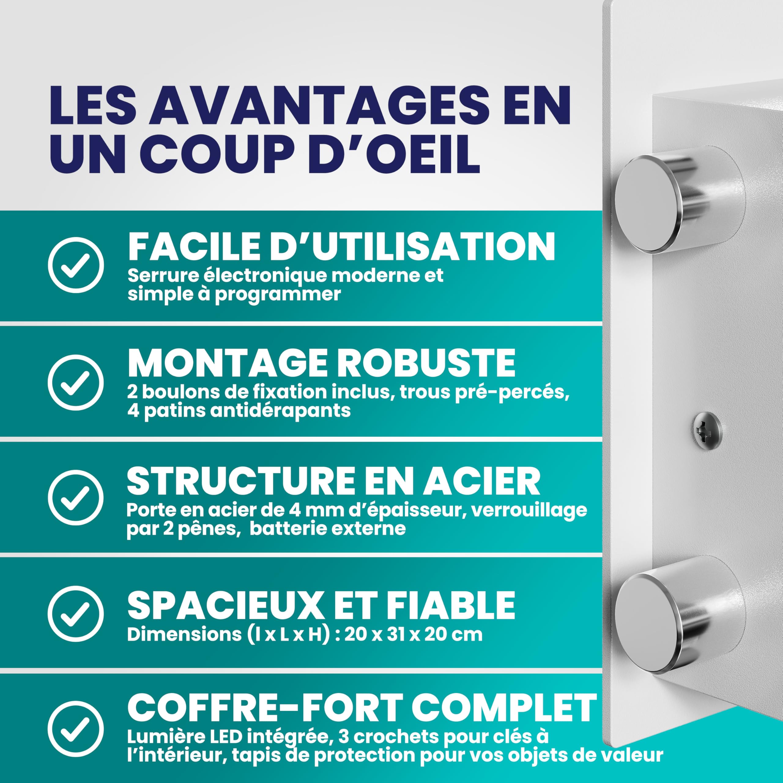 DEUBA® Coffre Fort Électronique Argent 31 x 20 x 20 Cm avec Cadenas Code pour Argent Bijoux Document et Livre Porte Acier Épaisse Verrouillage Double Pêne Fixation Murale ou Sol