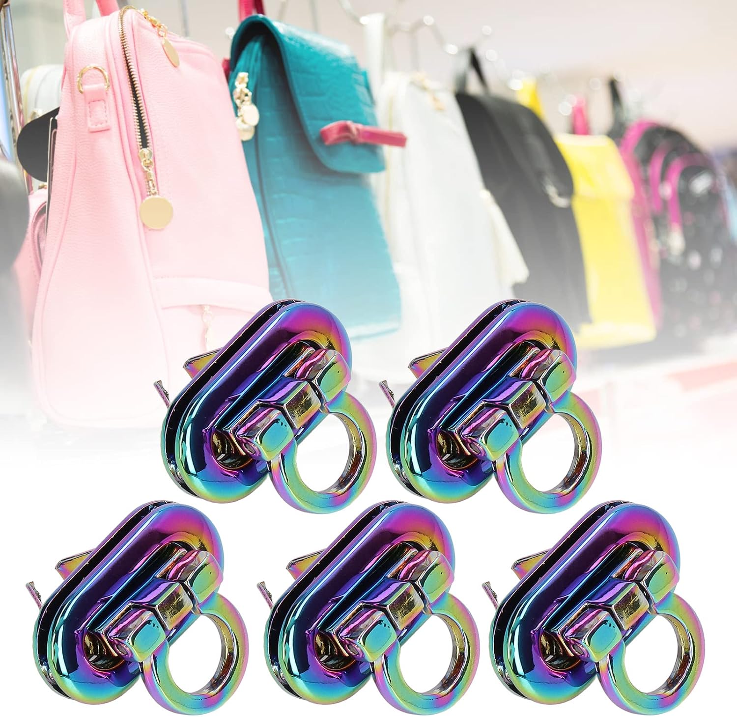 5 Pack Turn Lock Clasp Colorful Zinc Alloy Oval Nose Purse Closure Locks for Bag Handbag Luggage Craft Project, 3 x 2cm