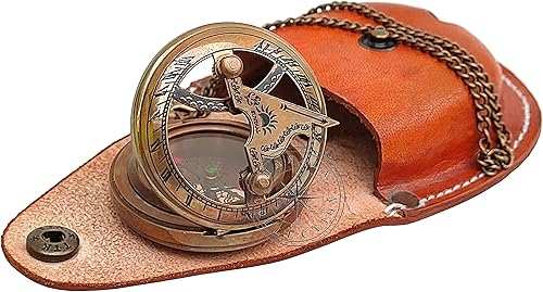 Miniatura 13 de Handmade Push Button Direction Sundial Compass with Chain & Storage Case Brass Compass & Sun Clock – Steam Punk Accessory Pocket Sundial, Baptism