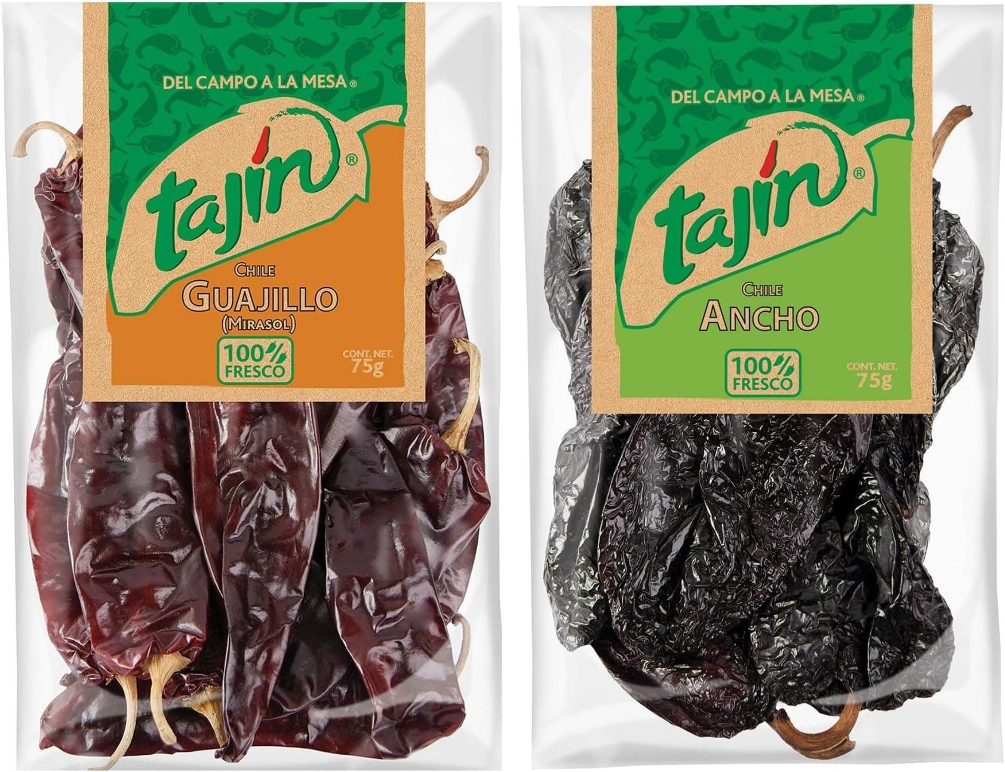 Tajin Authentic Mexican Chilli Bundle Containing 2 types of Whole Dried Chillies - Guajillo 75g, Ancho 75g