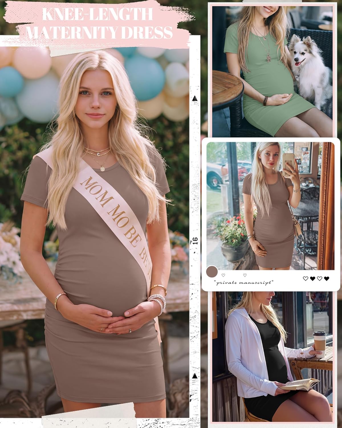 Riyiper 3 Pack Women's Maternity Dresses, Short Sleeve Pregnancy Dress Side Ruched Crew Neck Knee Length Mama Clothes - Image 2