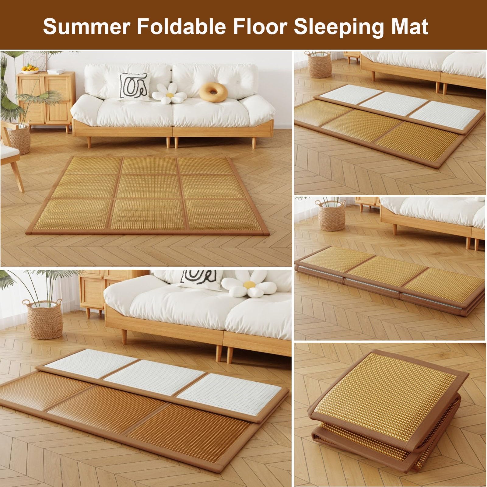 Esterilla Tatami Japonés Dormir Alfombrilla Colchón Futón Plegable de Suelo(Light Brown,80x200cm)