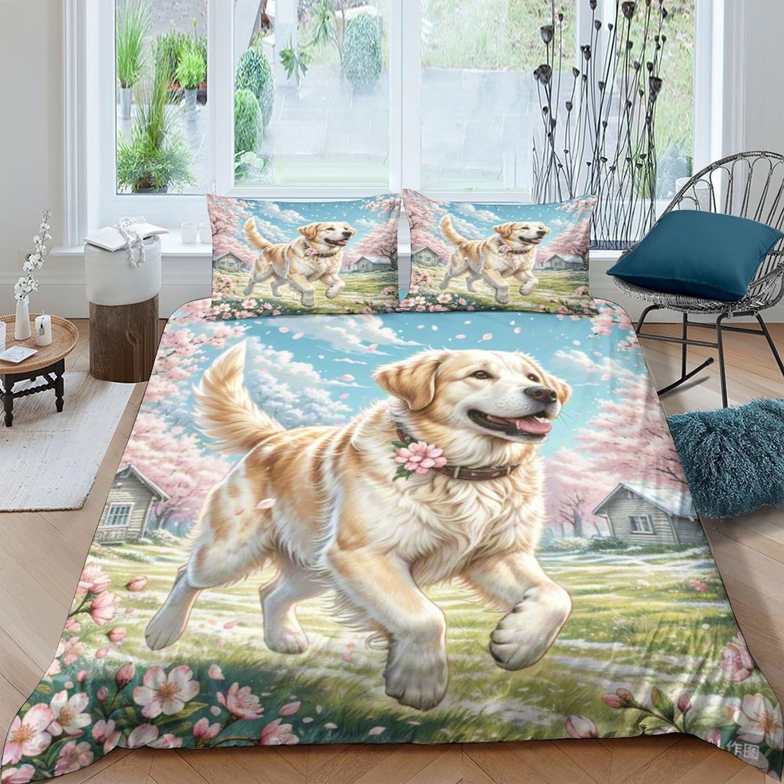Housse de couette Labrador 3D anti-froissage 220x240 cm avec fermeture éclair pour lit King
