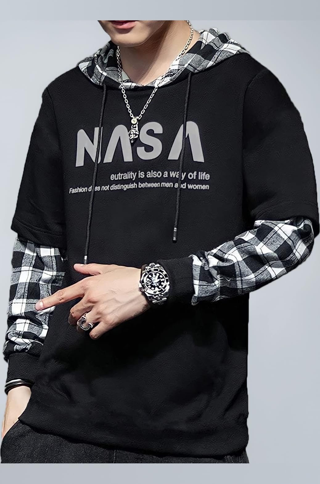 Men's Stylish Printed Hooded Full Sleeve T-Shirt (Black)