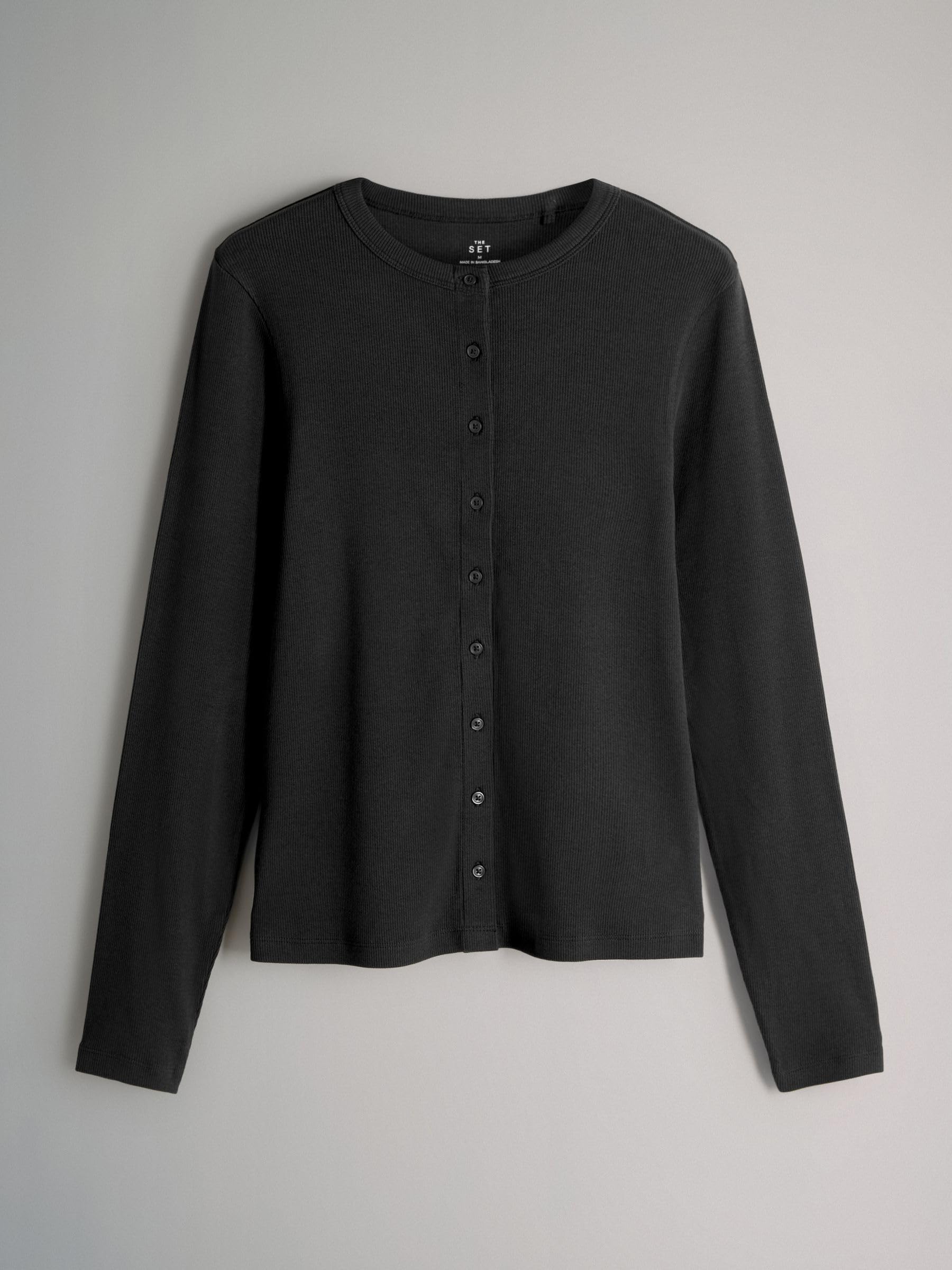 THE SET Femme T-Shirt côtelé boutonné à Manches Longues, Lot de 3 | Coupe standard