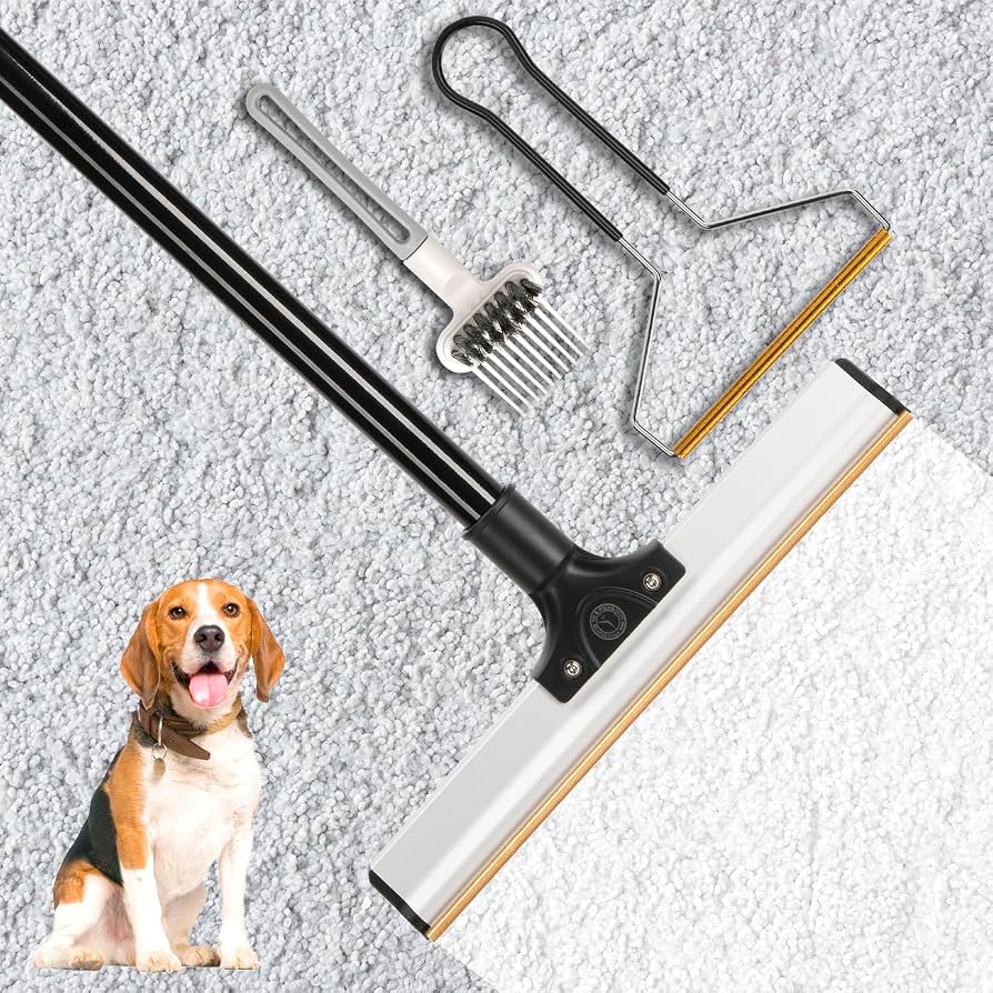 65" Carpet Rake for Pet Hair Removal – Includes Extra Carpet Scraper & Hair Picker – Durable, Adjustable 2 in 1 Pet Hair Removal Broom for Carpets, Rugs, Mats, Couches & Furniture