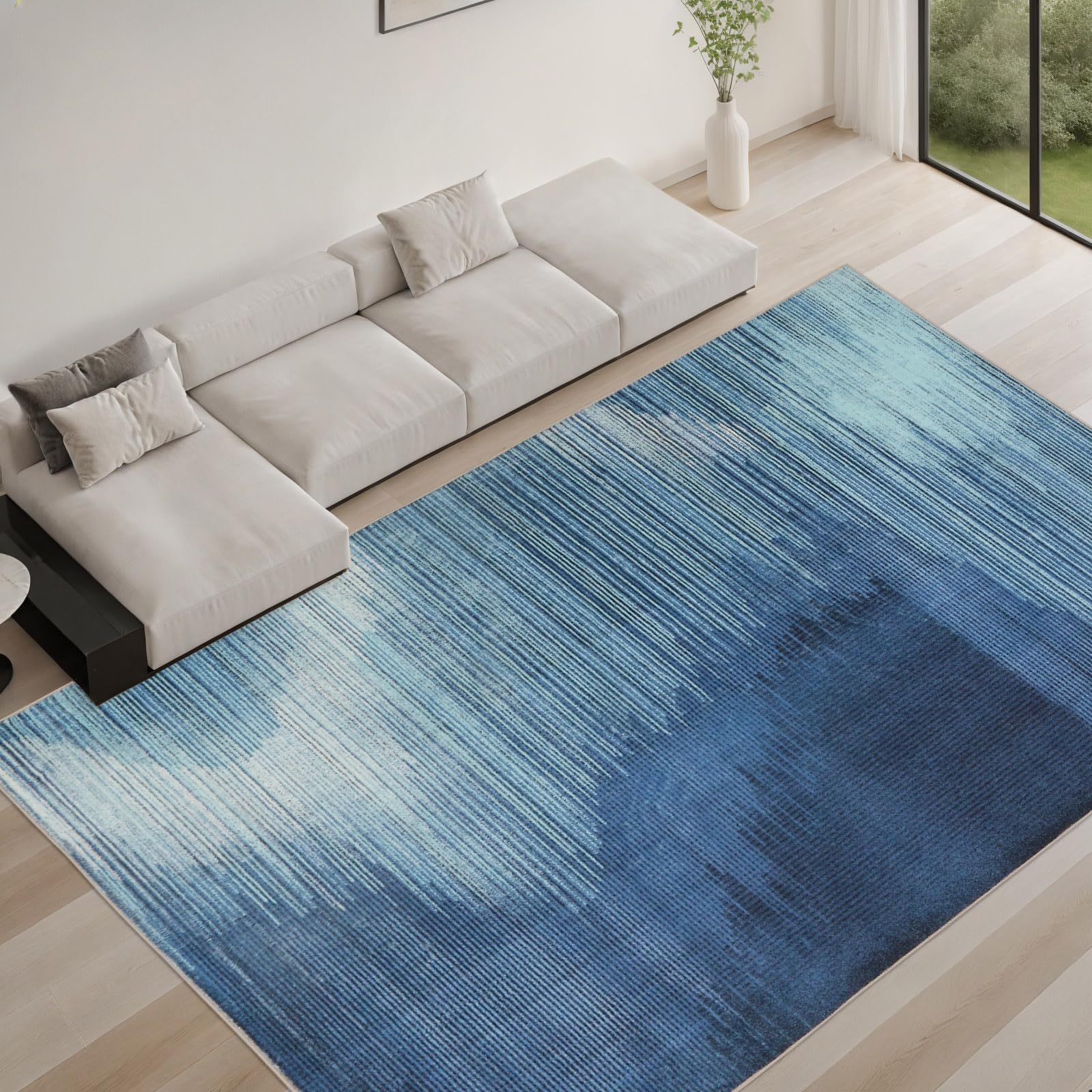 Blue Rug - Abstract 4' x 5.3' Area Rug, Non-Slip Modern Soft Carpet for Living Room, Bedroom, Entryway - Ink Blue, 305-08120