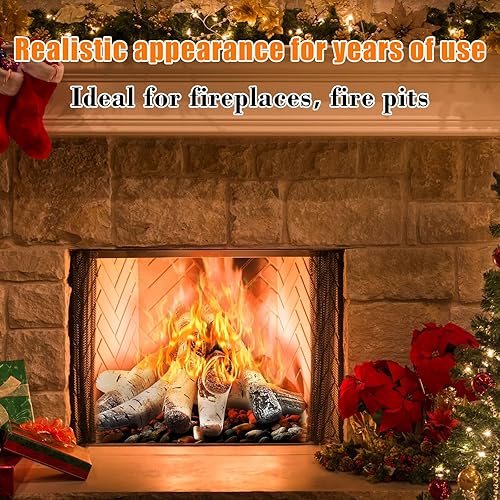 Miniatura 4 de Hisencn Juego de troncos para chimenea de gas, troncos de abedul blanco de cerámica para chimeneas de gas, ventilados, chimeneas de gas eléctricas,