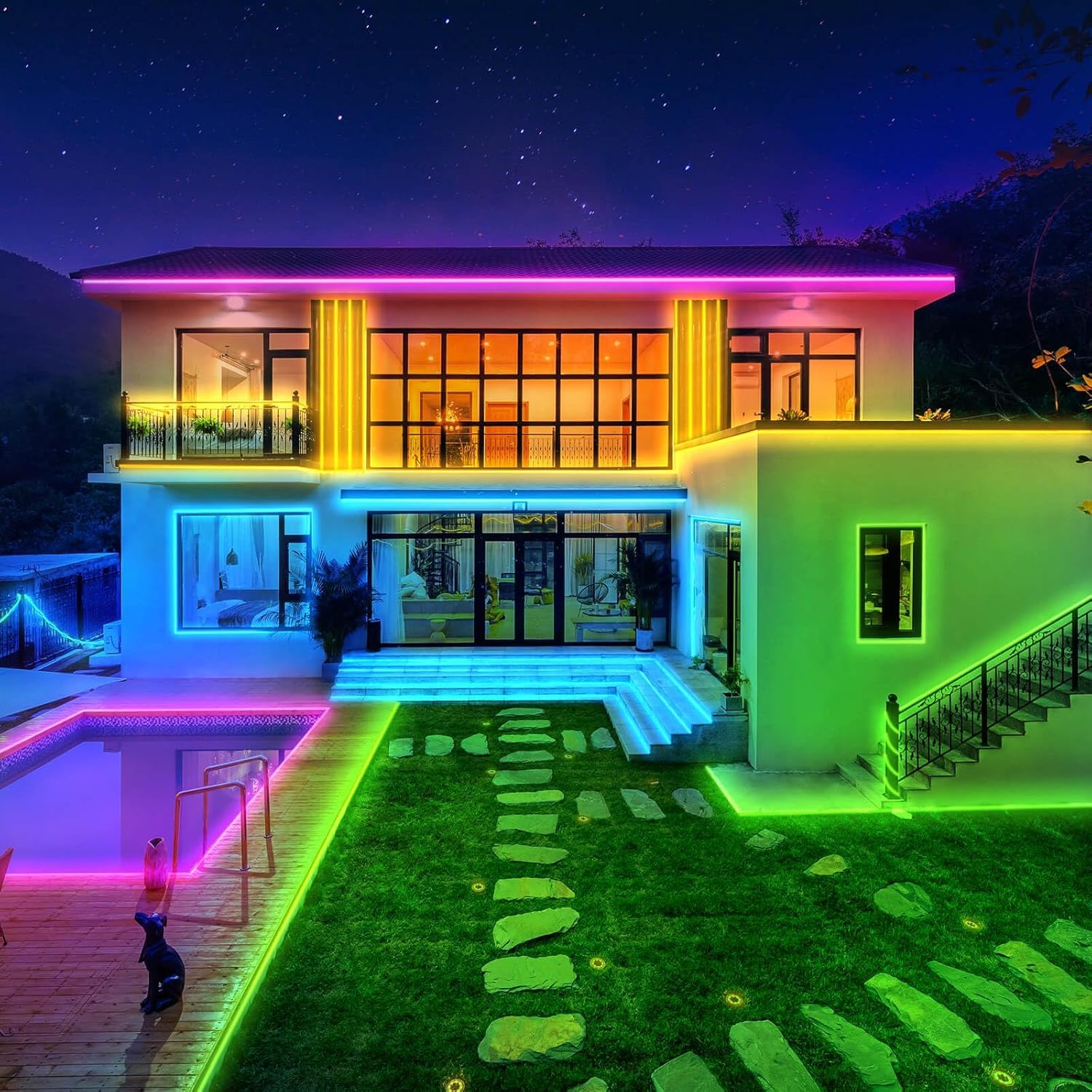 Outdoor LED Strip Lights Waterproof 200ft, 1 Roll Continuous, IP68 PRO, Smart WiFi & Remote Control, Compatible with Alexa & Google Assistant, Self-Adhesive