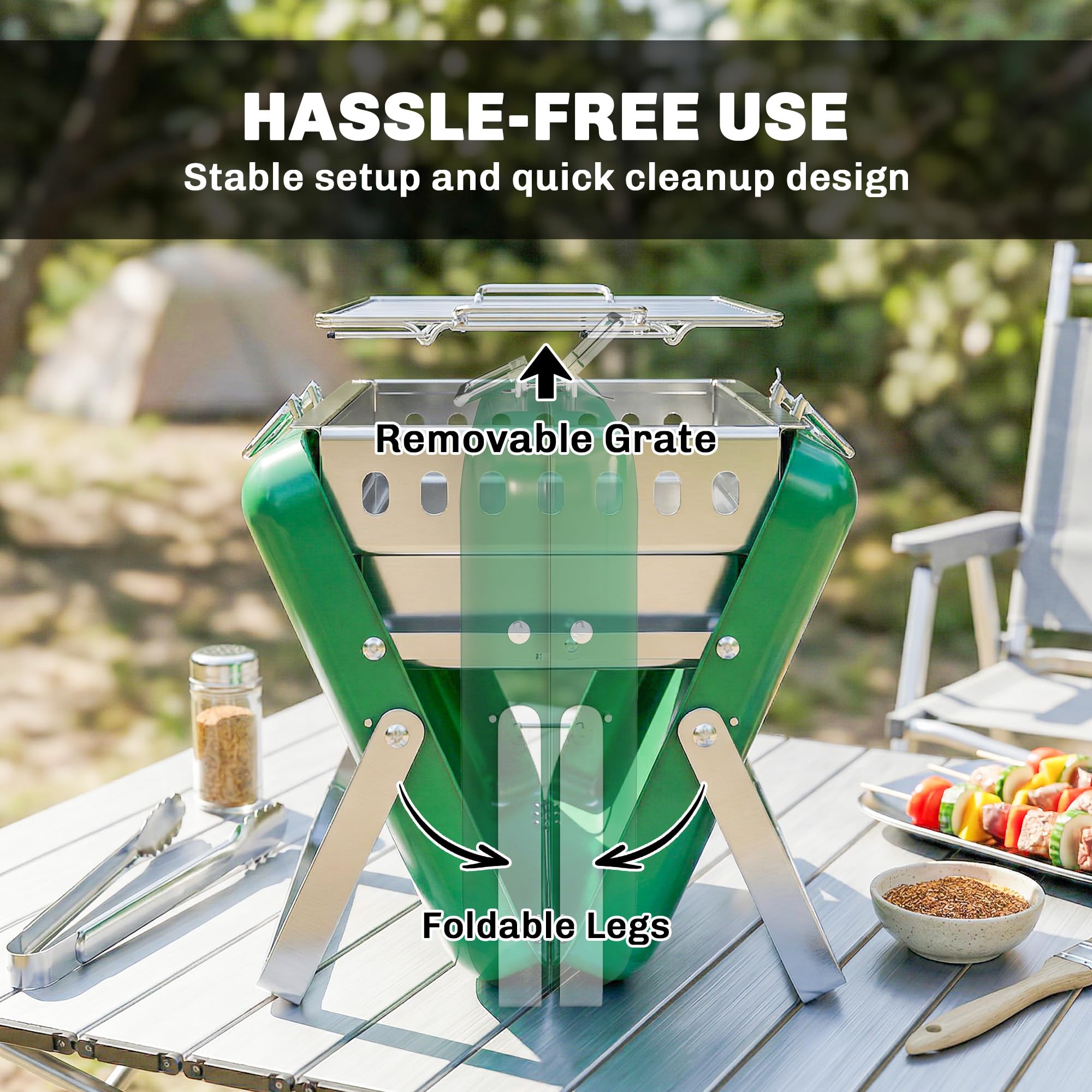 Outsunny Parrilla portátil para barbacoa, parrilla plegable de carbón con asa y patas plegables para camping, jardín, cocina al aire libre, verde oscuro