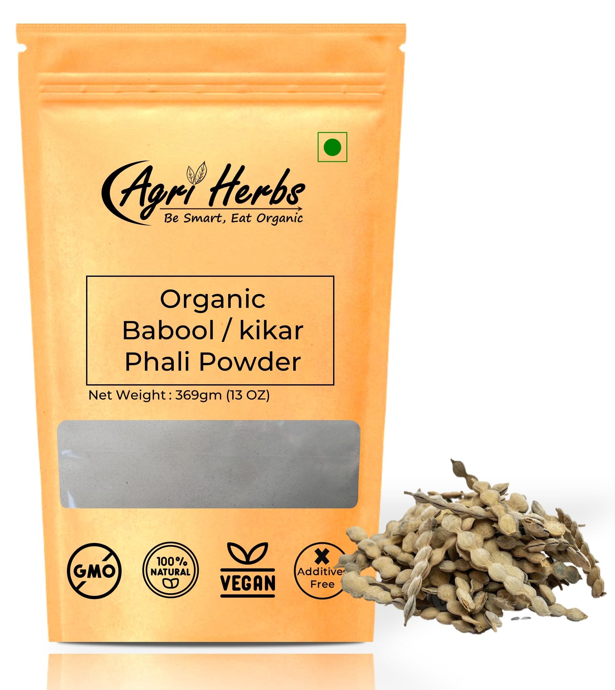 Agri Herbs Organic Babool Phali Powder 369g (Pack of 1) | Babul Phali Powder for Joint Pian | Kikar Phali Powder |