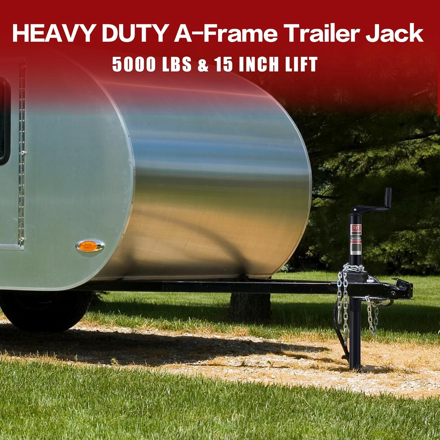 TYT Heavy Duty 5000lbs A-Frame Trailer Jack with 15" Top-Wind Vertical Travel, Black Sandblast Coating, and Foot Plate for RVs, Boat, Utility, and Camping Trailers