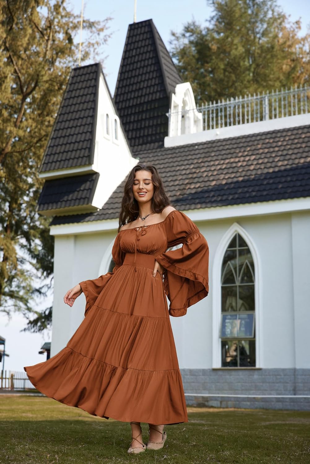 Scarlet Darkness Renaissance Dress Women Long Sleeve Off The Shoulder Dress Flowy Maxi Dresses - Image 8