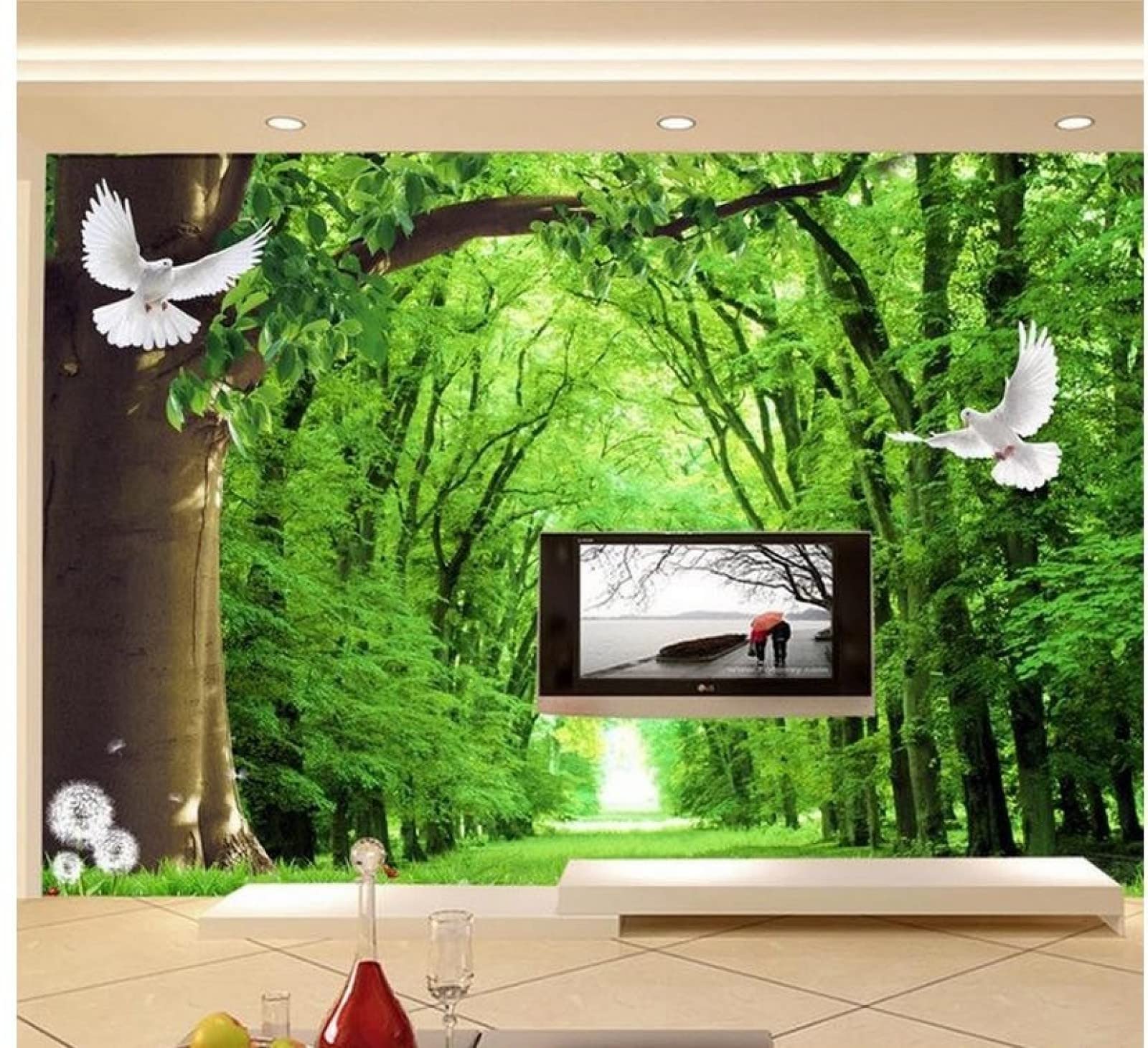 Vlies Fototapete 350x256 Cm Wald Pfau Vintage - 3D Effekt Wandtapete