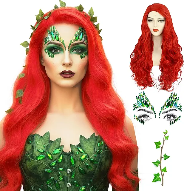 Poison Ivy Cosplay Set - Red Wig, Green Gems & Fake Ivy - Poison Ivy Soap