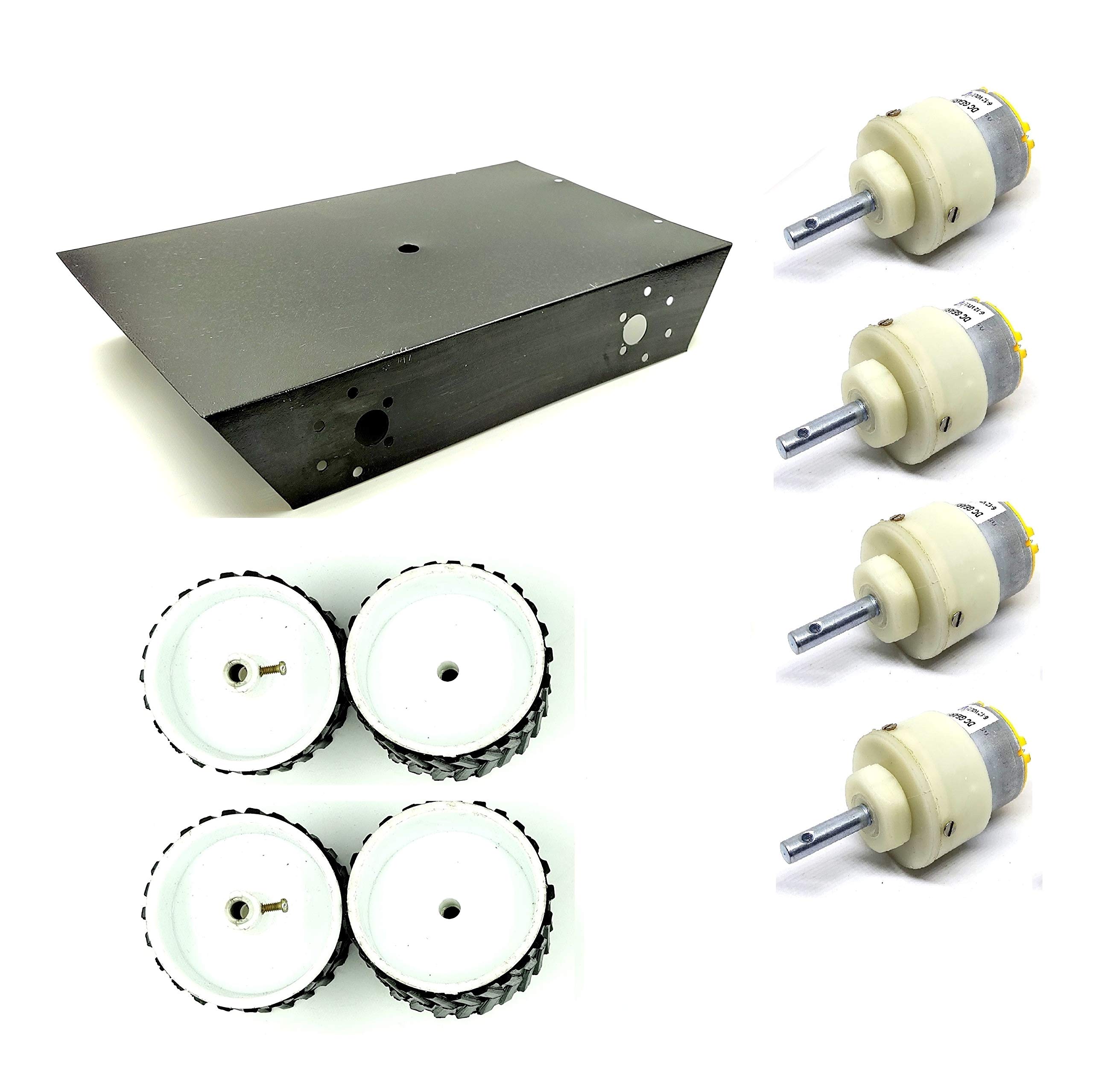 INVENTO 4 Wheel Car Kit Metal Chassis 260x130x45mm + 100 RPM DC Motor + 70x40 mm Wheel Robot Smart Car DIY-image-35