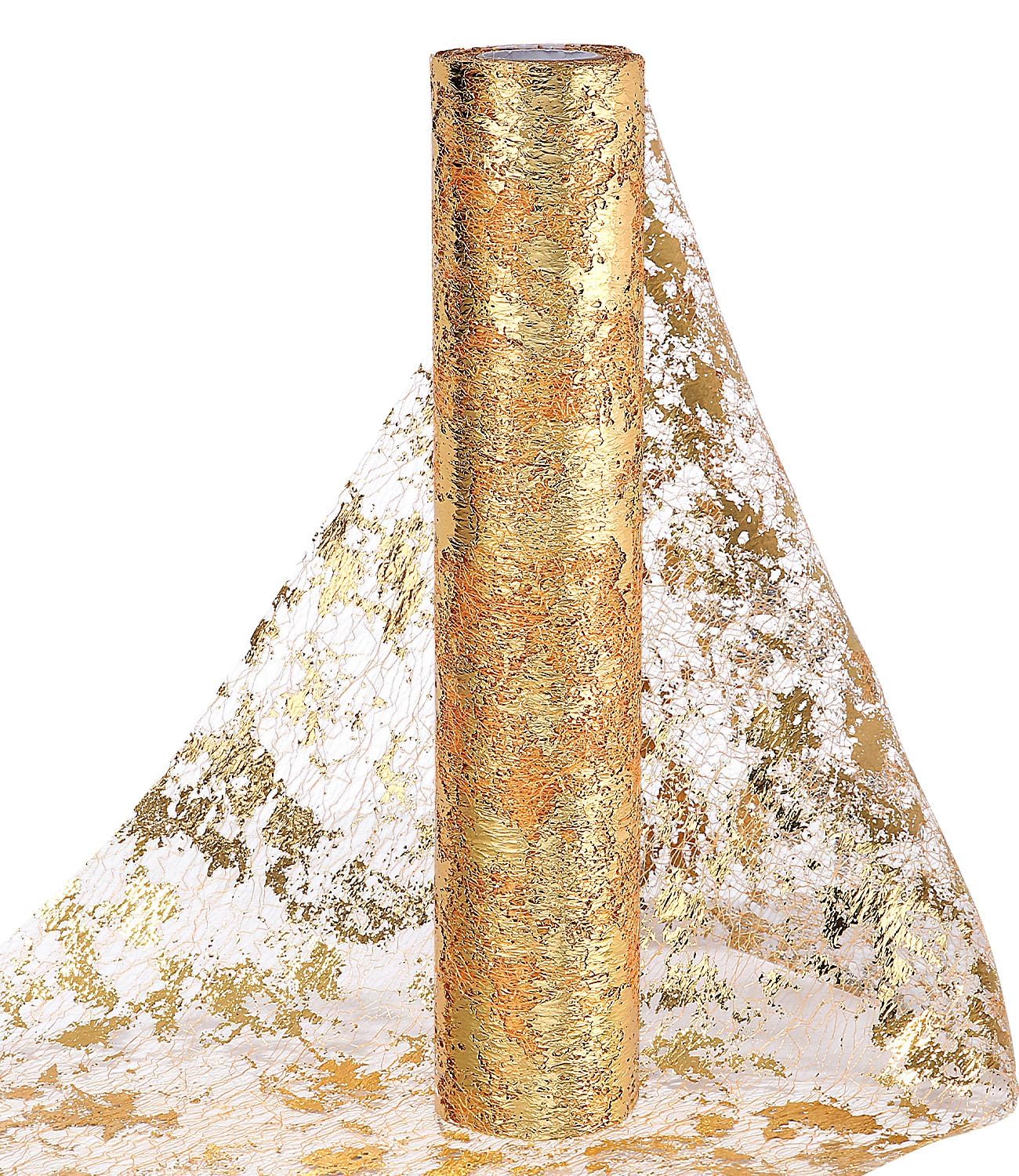 Birshe Table Runner, Gold Table Runner, Tulle Ribbon, Polyester Metallic Table Runner with Coating in Shiny Golden 28 cm x 10 m for Decoration for Weddings, Communions, Christenings and All