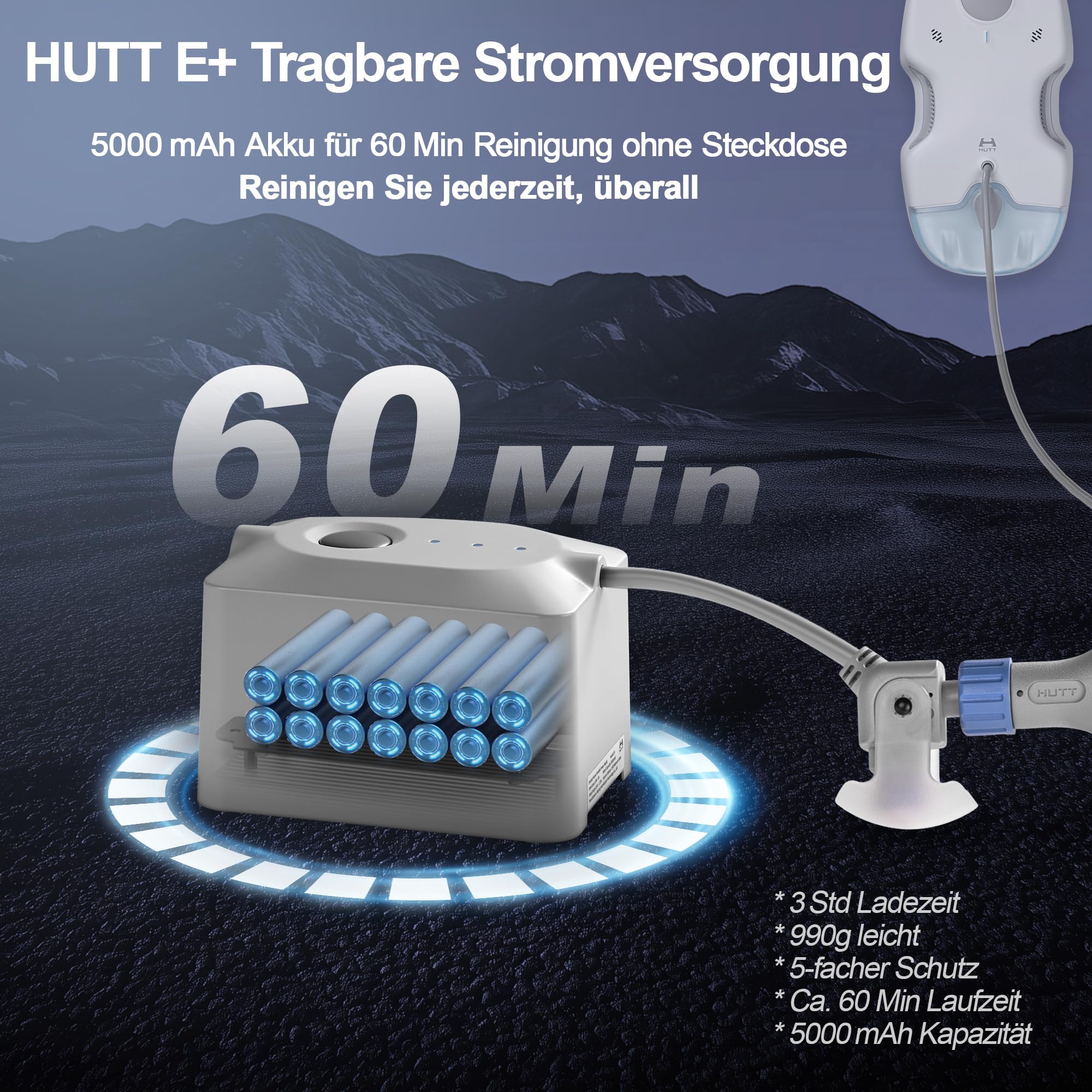 Hutt S7 Plus Fensterputzroboter Akku kabellos, Abnehmbarer Akku, 60 Min Laufzeit, 6500 Pa Saugkraft, 3D schwebendes Doppelpad, automatischer Fensterreiniger mit Sprühfunktion, 80 ml Tank, Koffer