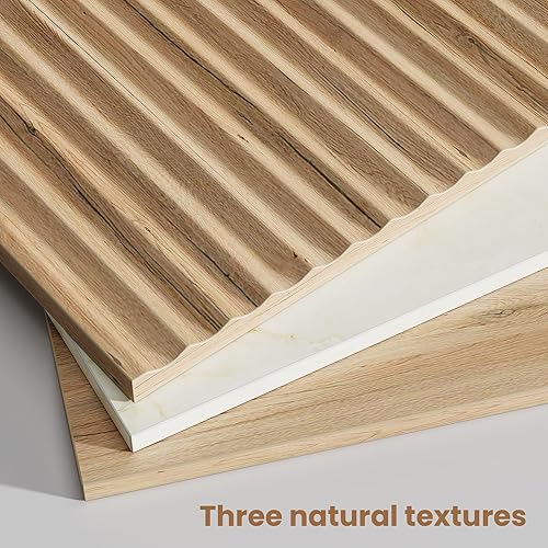 Miniatura 3 de Juego de 2 mesitas de noche acanaladas, mesa auxiliar moderna con parte superior de mármol sintético, 2 cajones de almacenamiento, mesita de noche